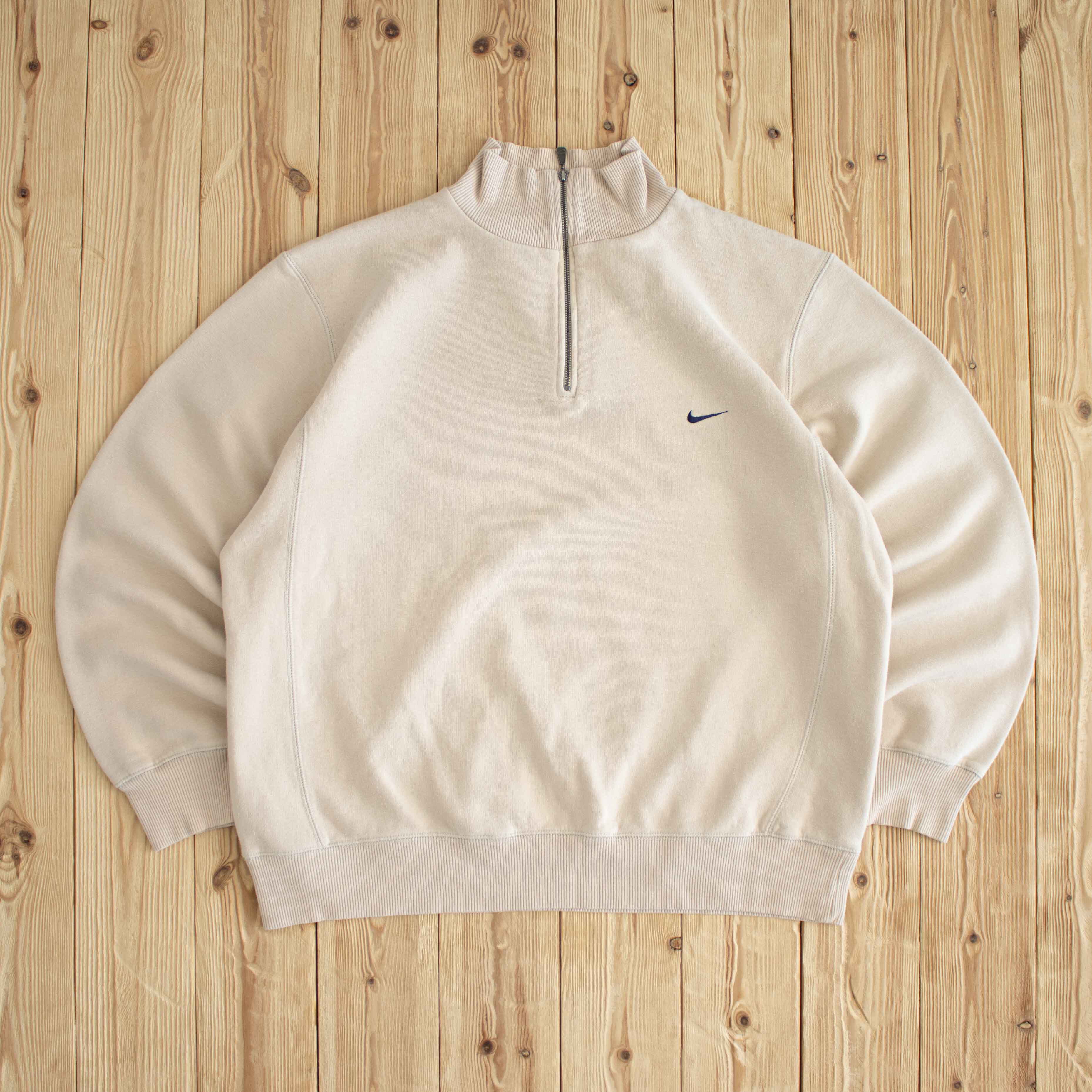 (L) Nike Vintage Essential Embroidered Quarter-Zip Beige