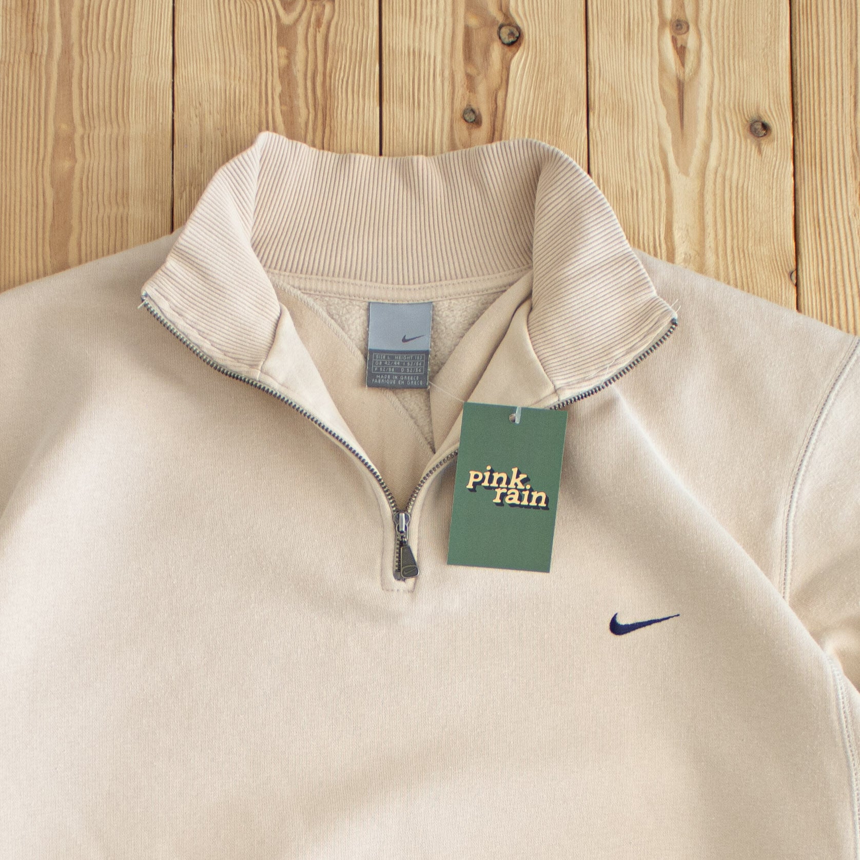 (L) Nike Vintage Essential Embroidered Quarter-Zip Beige