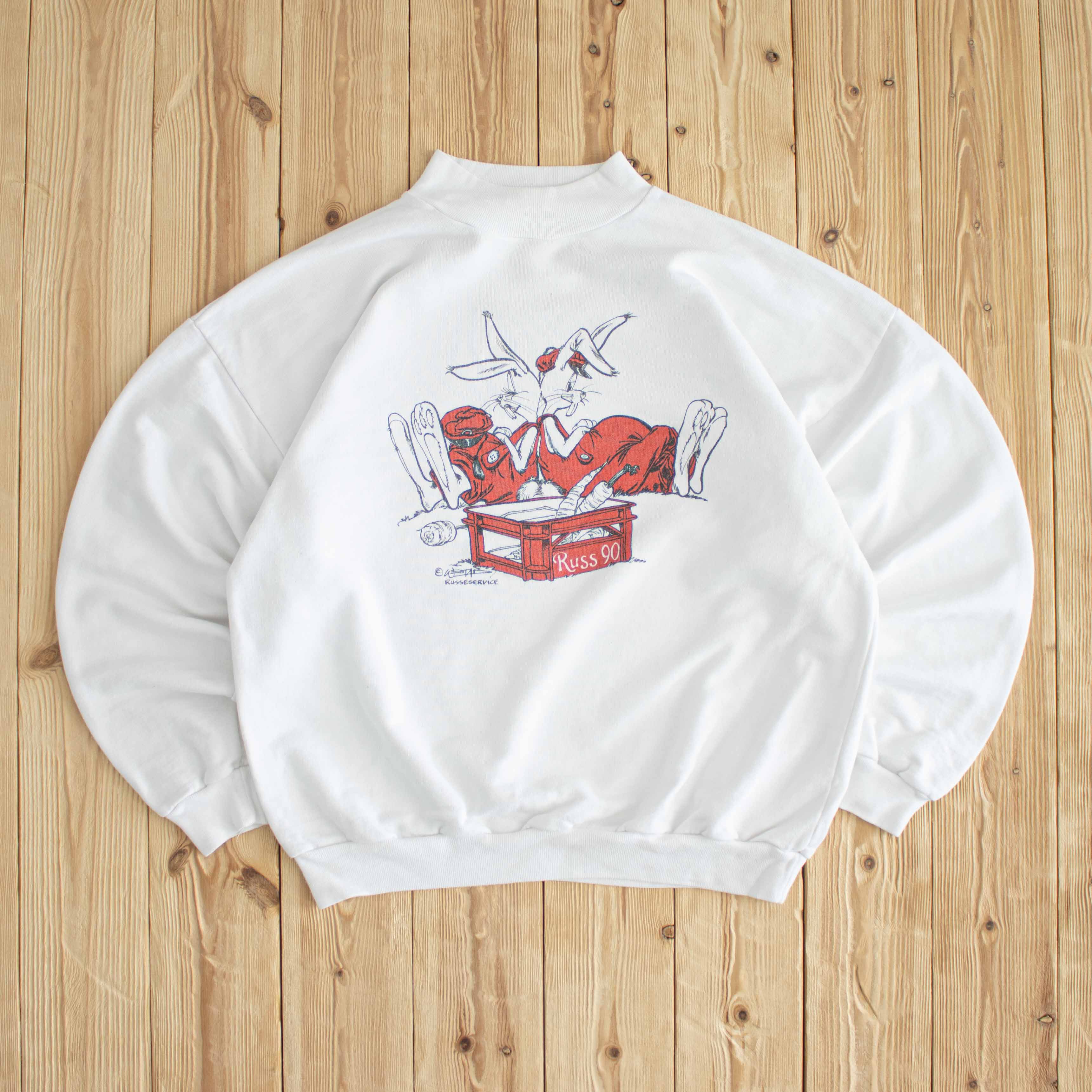 (M) Russ 90 Rabbits Vintage Sweatshirt White