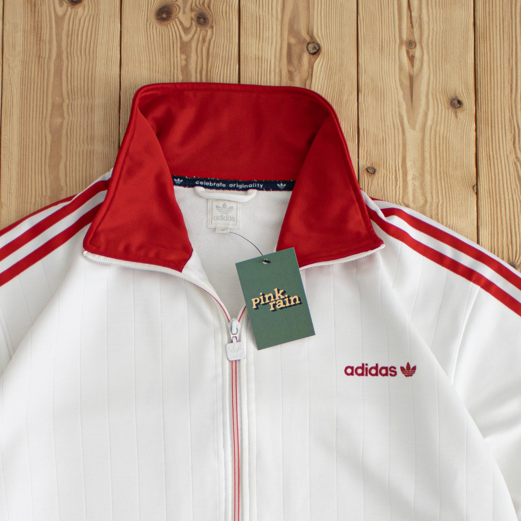 (L/XL) Adidas Vintage Embroidered Full-Zip Sweatshirt White