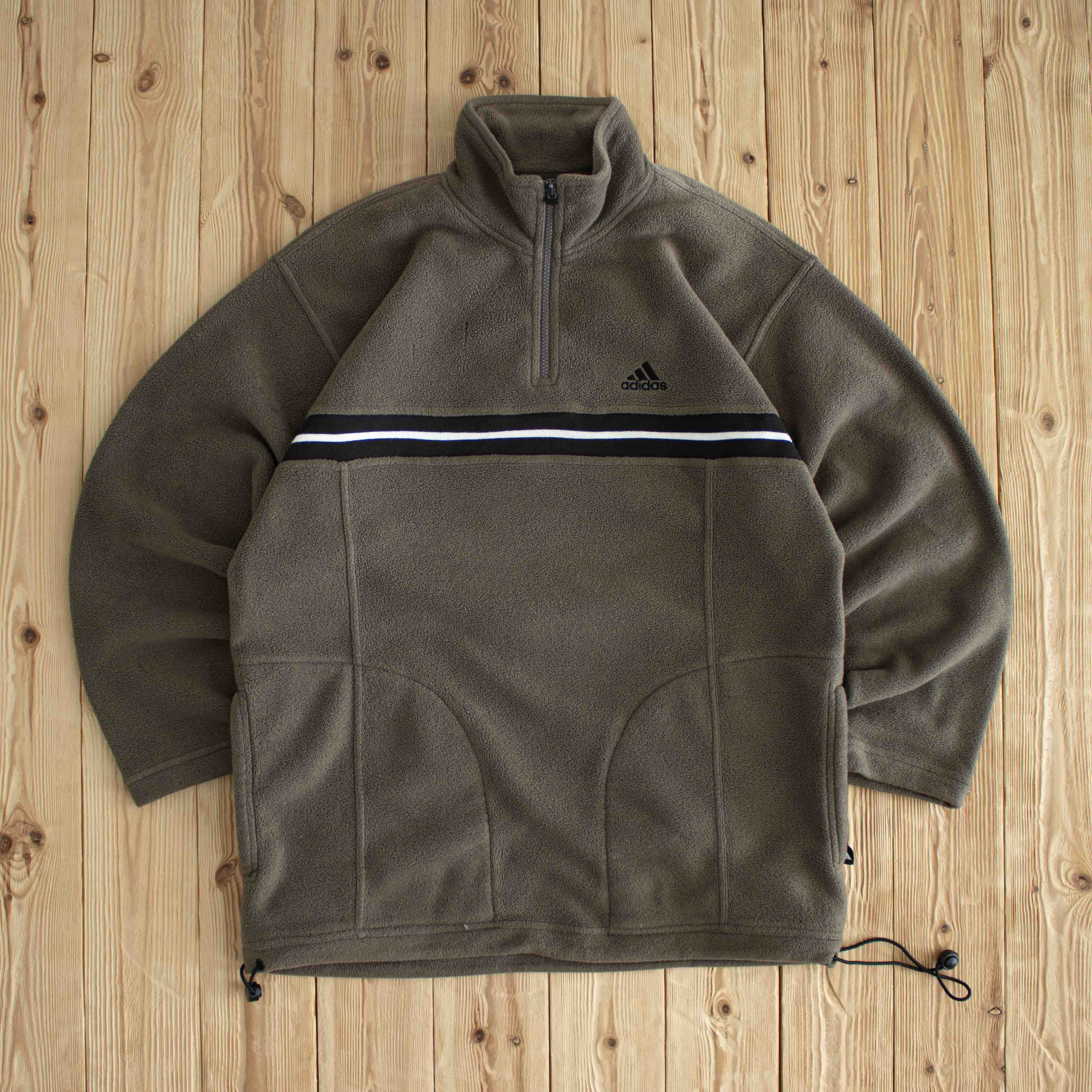(L/XL) Adidas Vintage Embroidered Fleece Quarter-Zip Brown