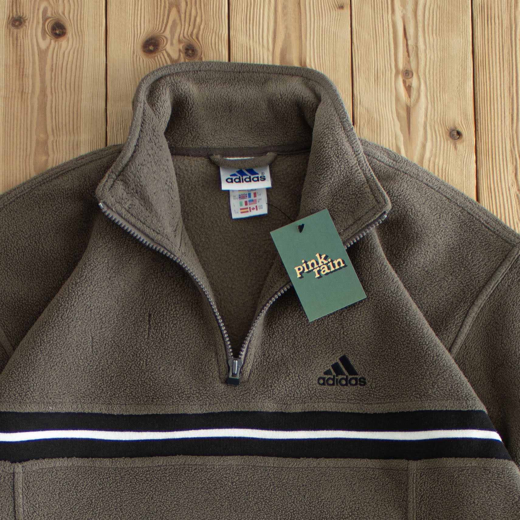 (L/XL) Adidas Vintage Embroidered Fleece Quarter-Zip Brown