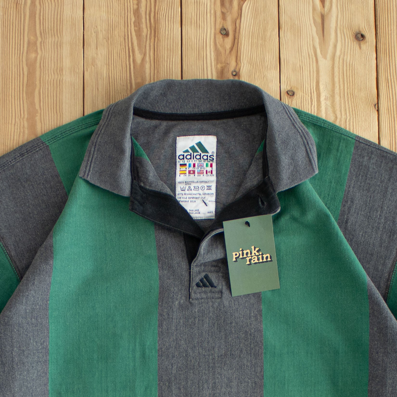 (M) Adidas Equipment Vintage Embroidered Longsleeve Polo Green/Gray