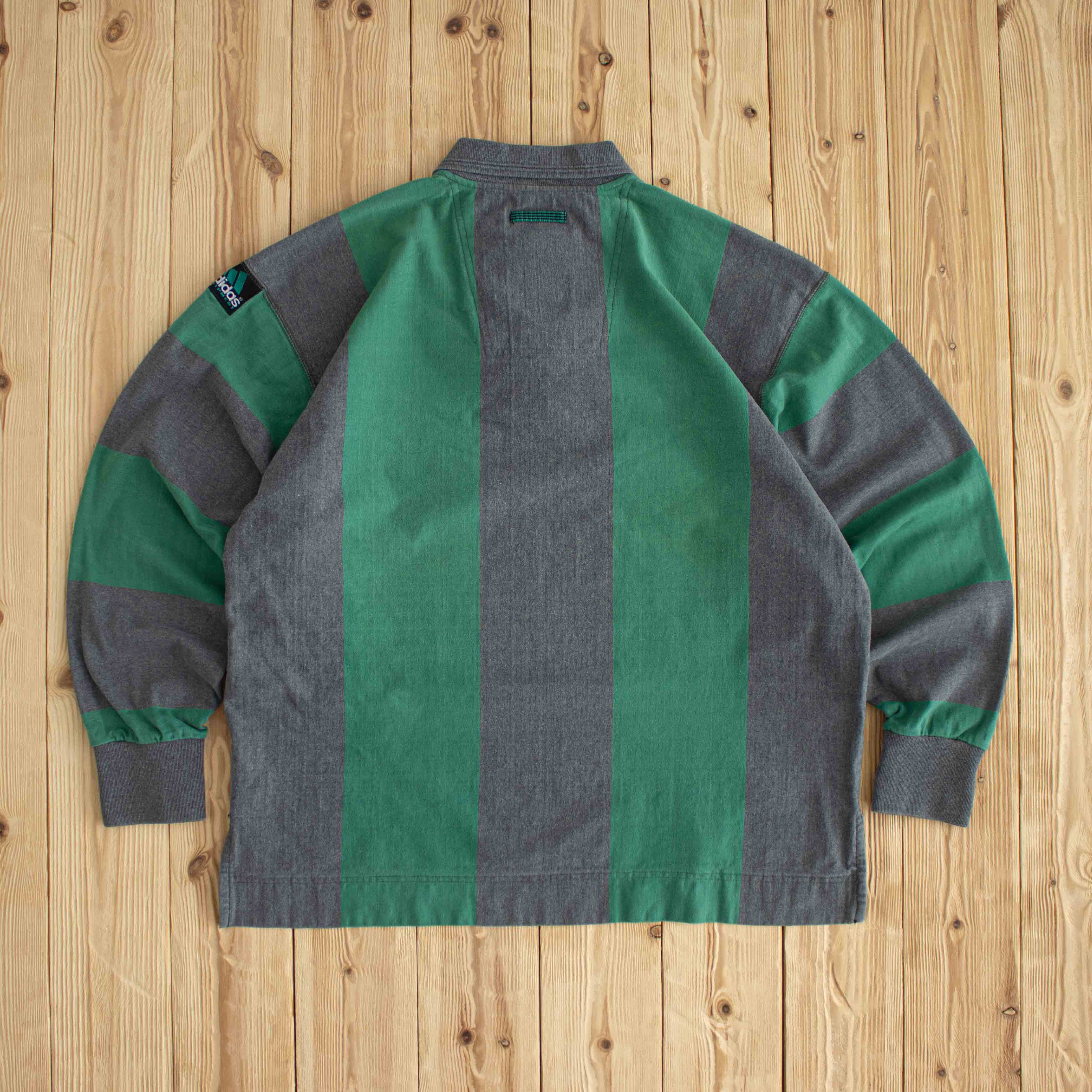 (M) Adidas Equipment Vintage Embroidered Longsleeve Polo Green/Gray