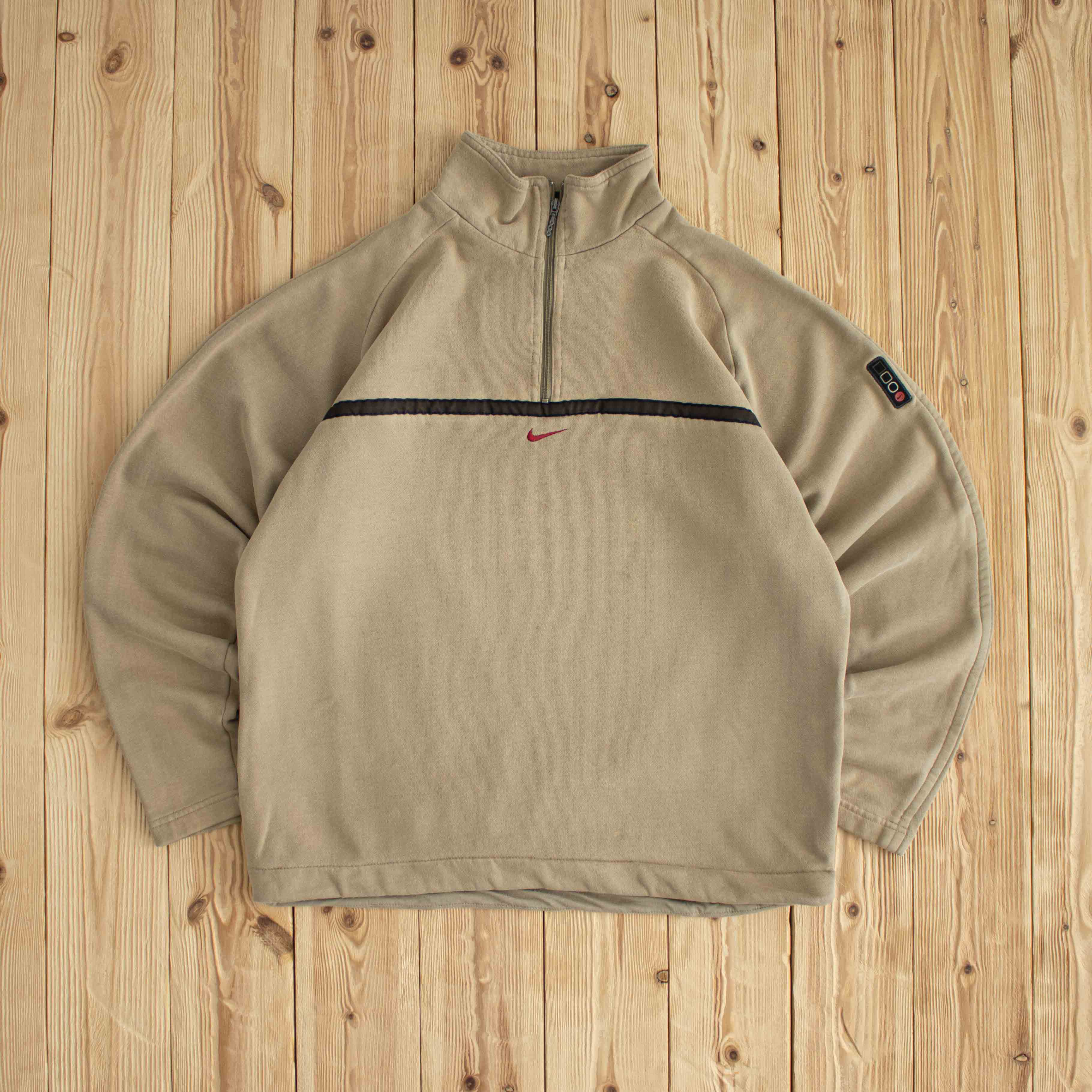 (S/M) Nike Center Swoosh Vintage Embroidered Quarter-Zip Beige