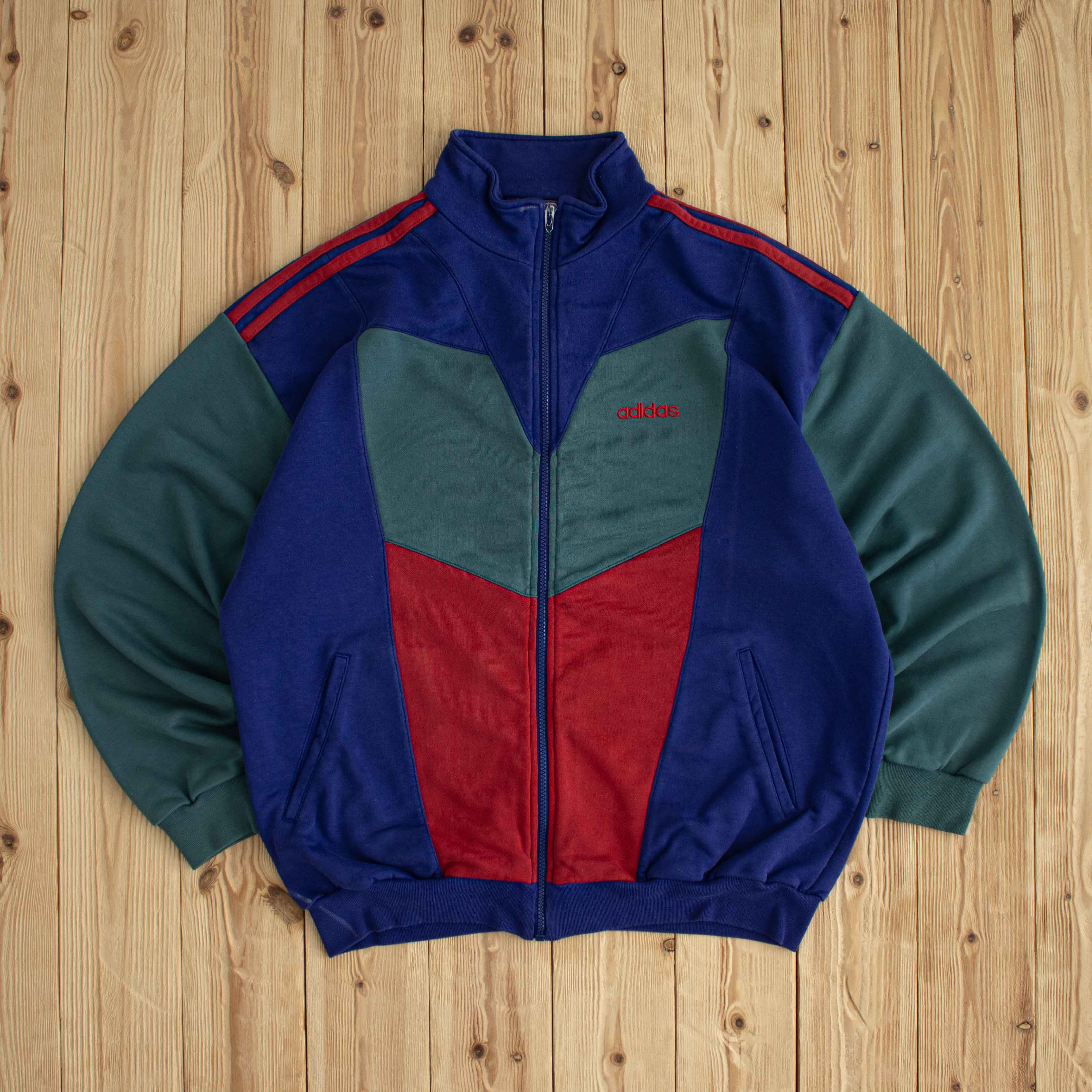 (M/L) Adidas Vintage Embroidered Full-Zip Sweatshirt Purple/Gray