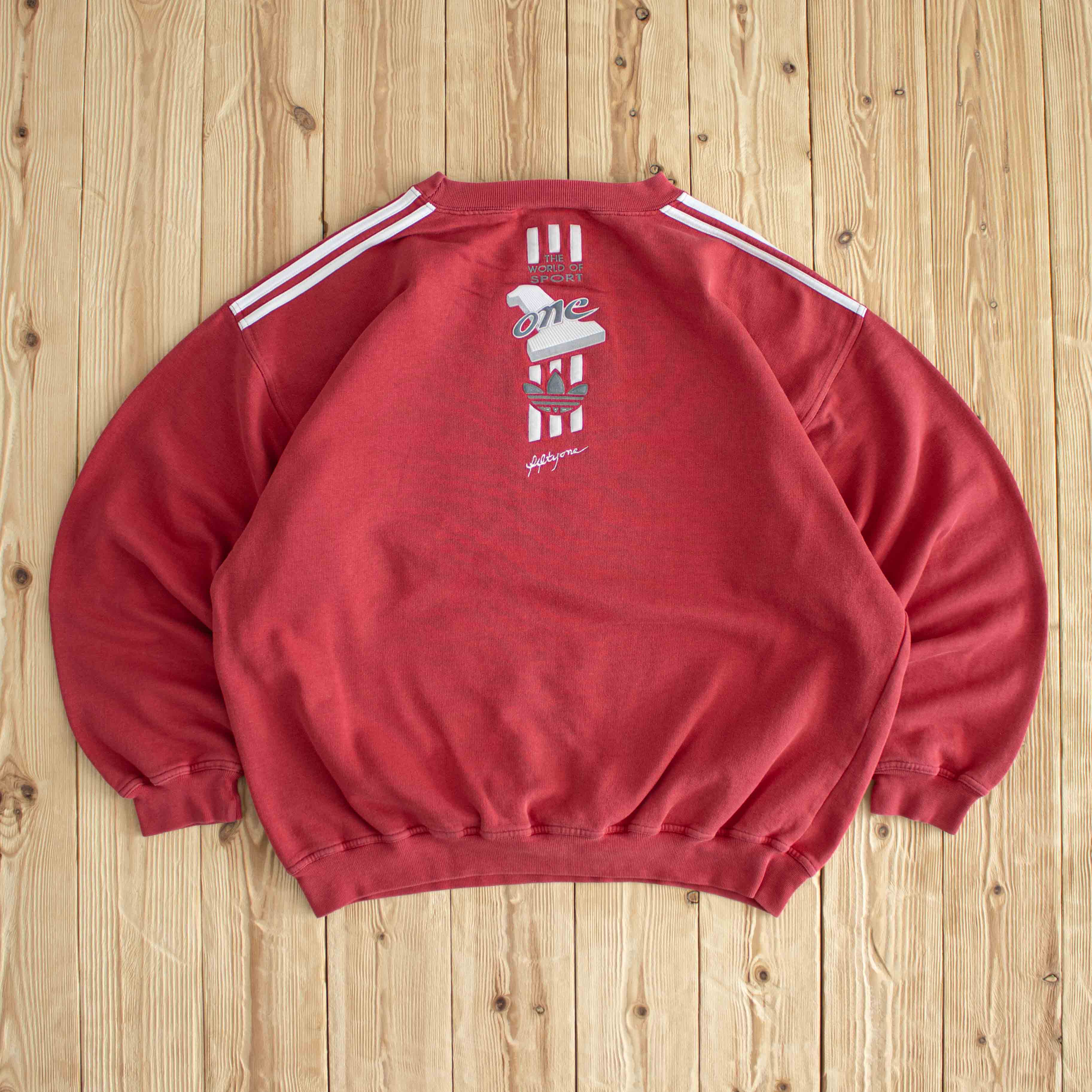 (L) Adidas 'The World of Sport' Vintage Embroidered Sweatshirt Red