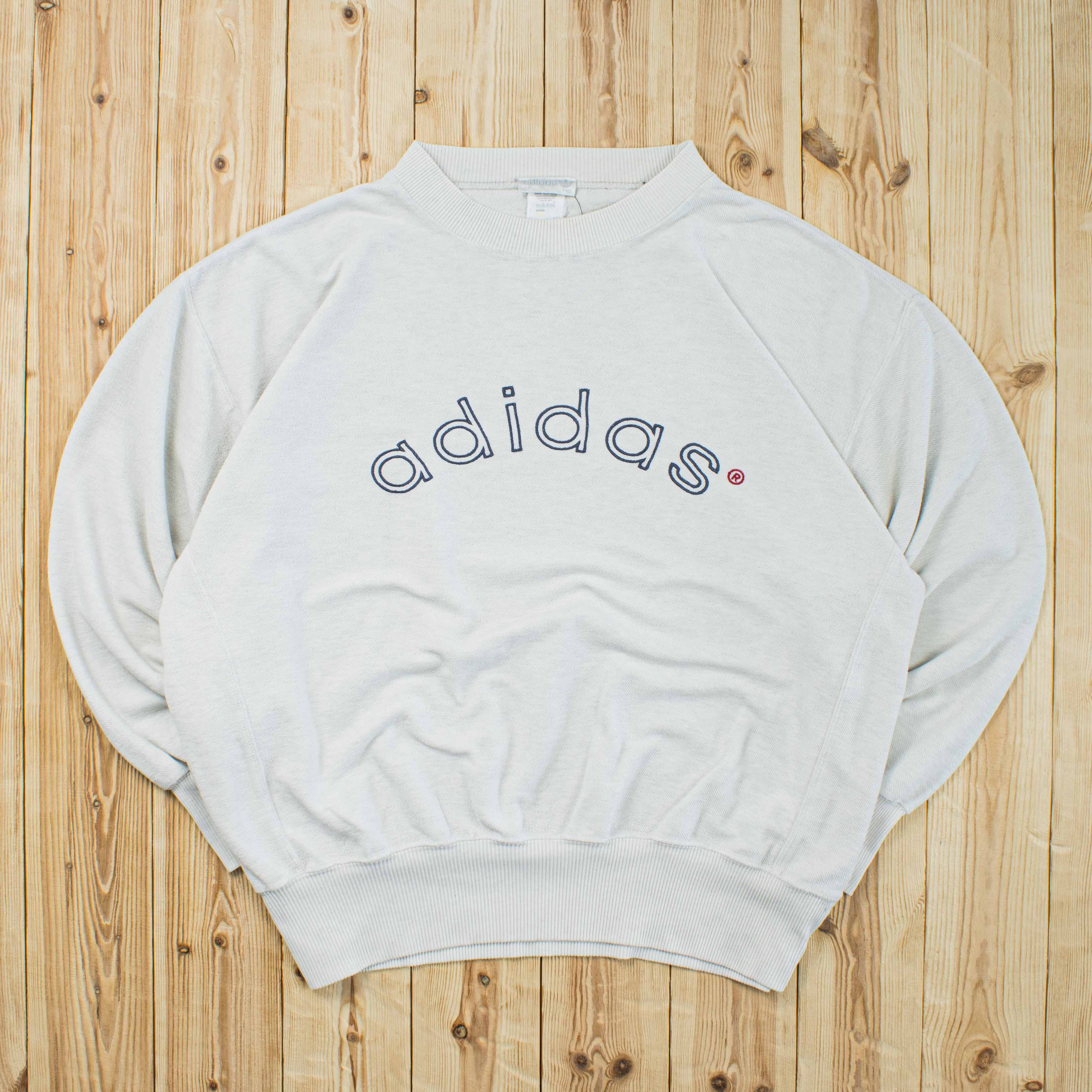 (L/XL) Vintage Adidas Spell Out Embroidered Sweatshirt