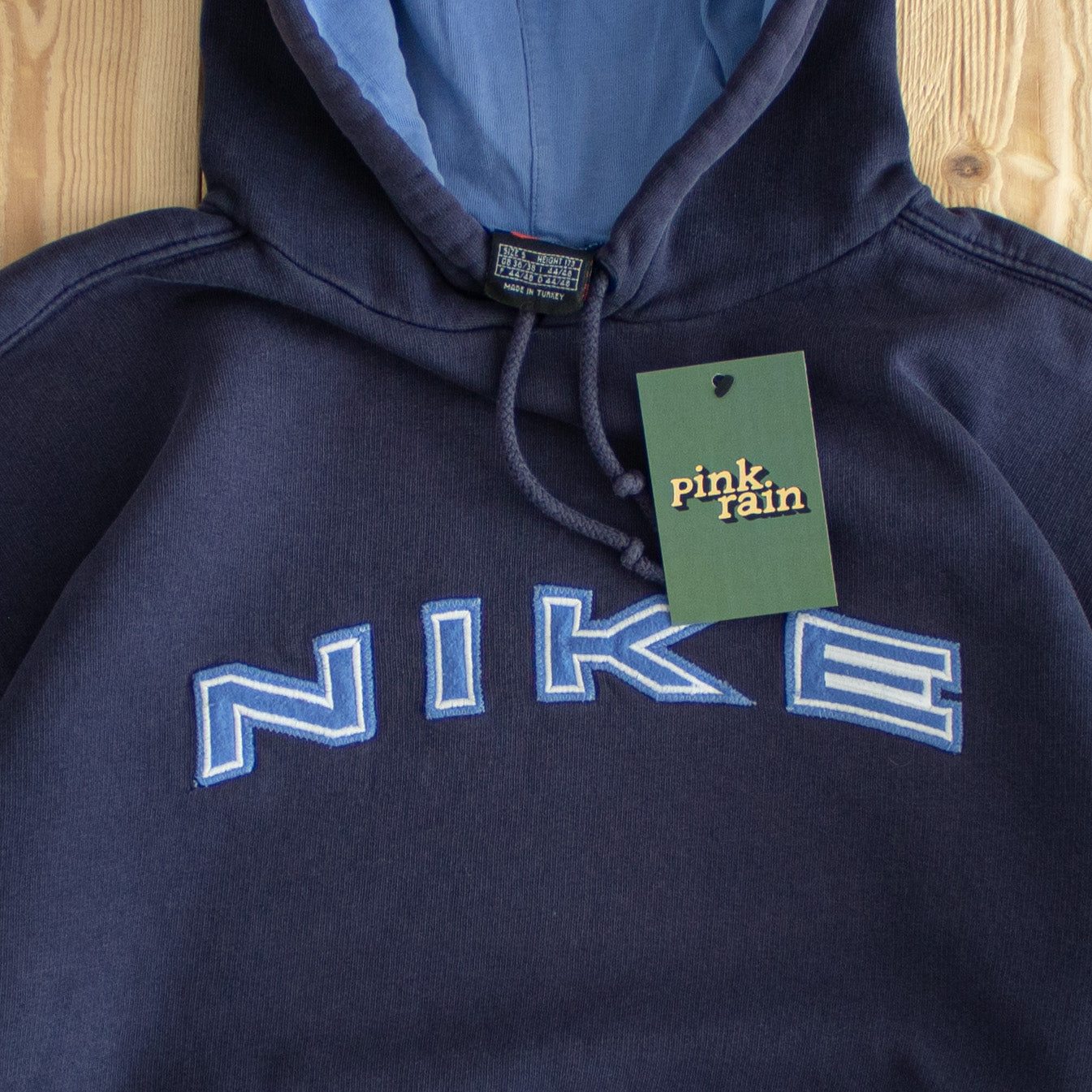 (S) Nike Spell Out Vintage Embroidered Hoodie Blue