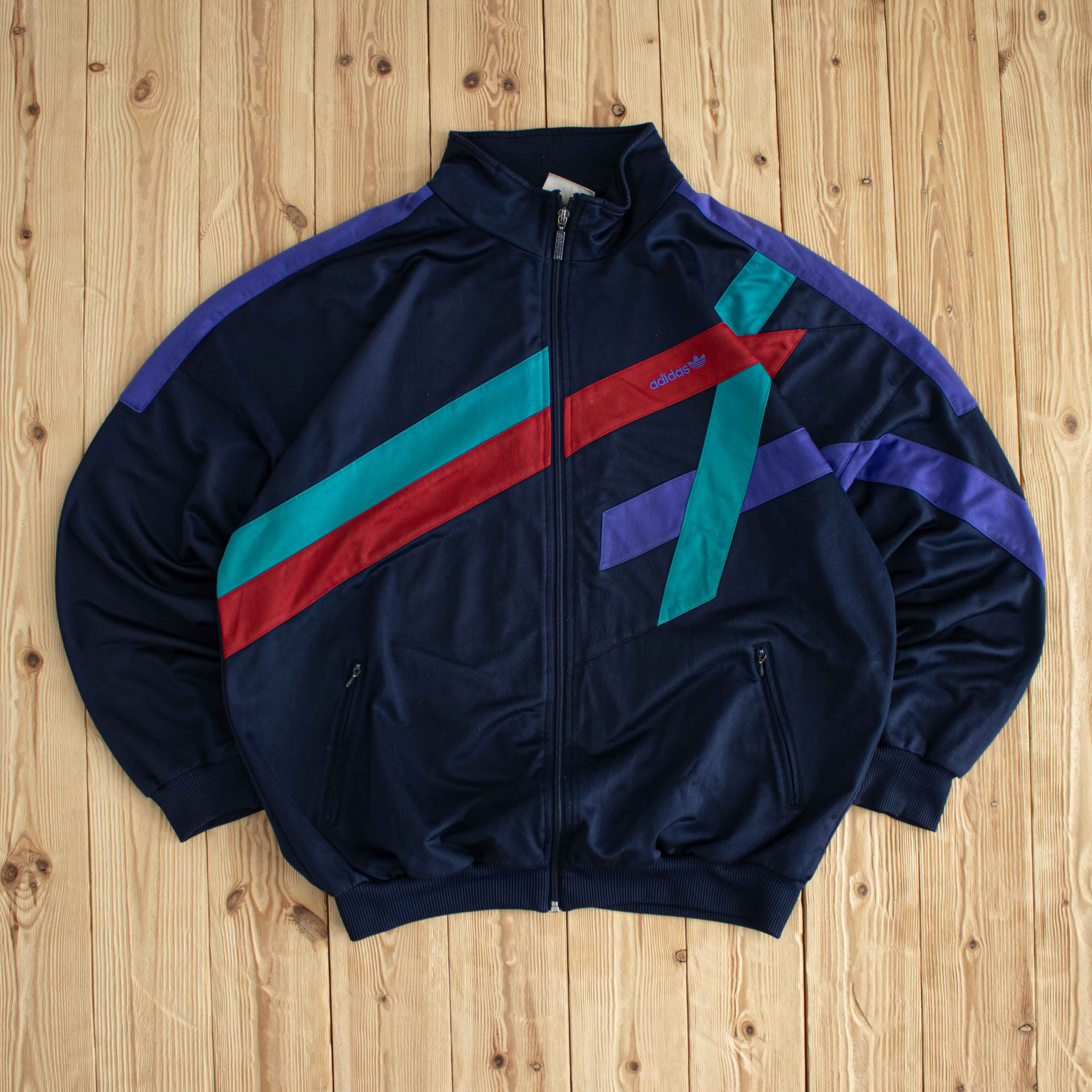 (XL) Adidas Vintage Embroidered Full-Zip Sweatshirt Blue