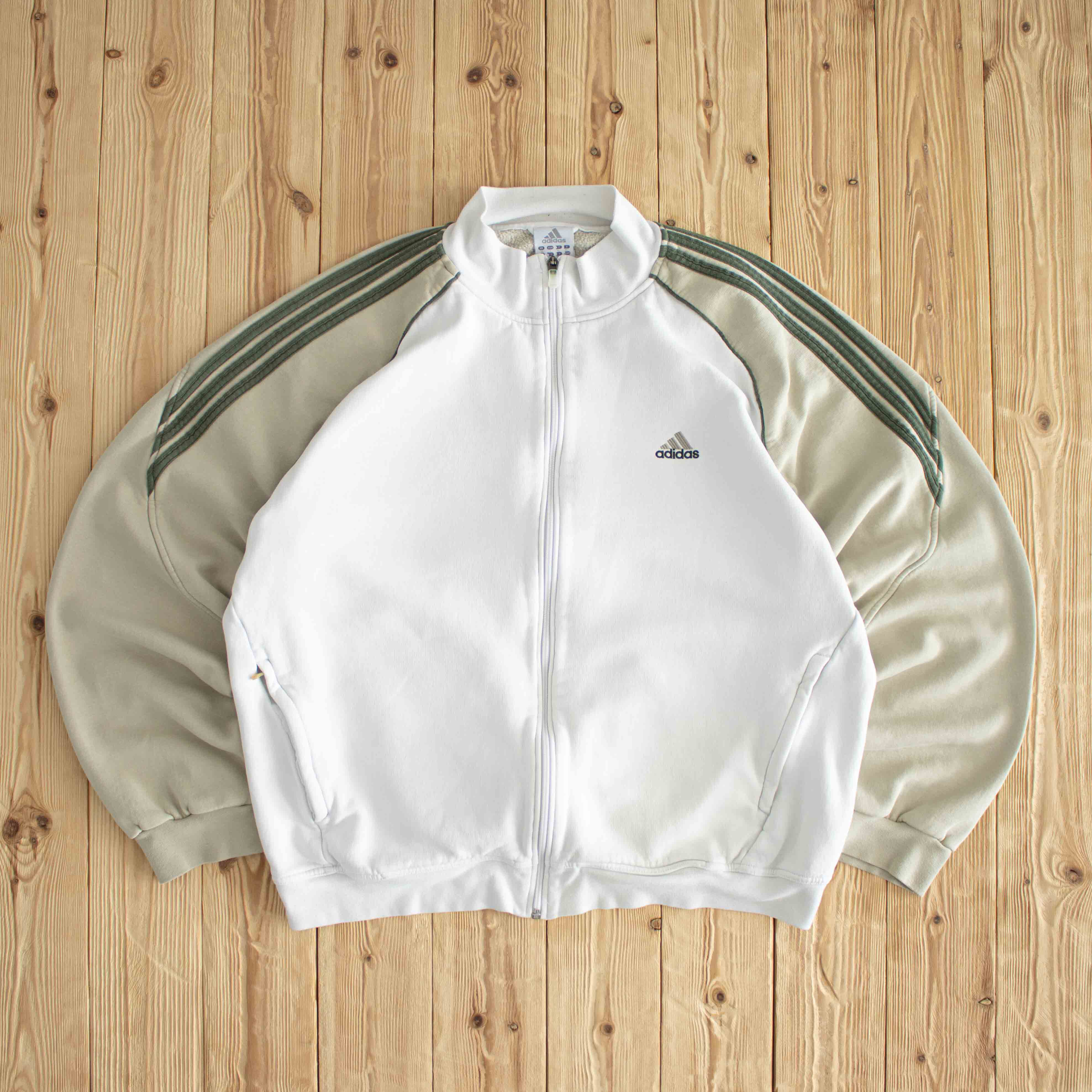 (XL) Adidas Vintage Embroidered Full-Zip Sweatshirt White