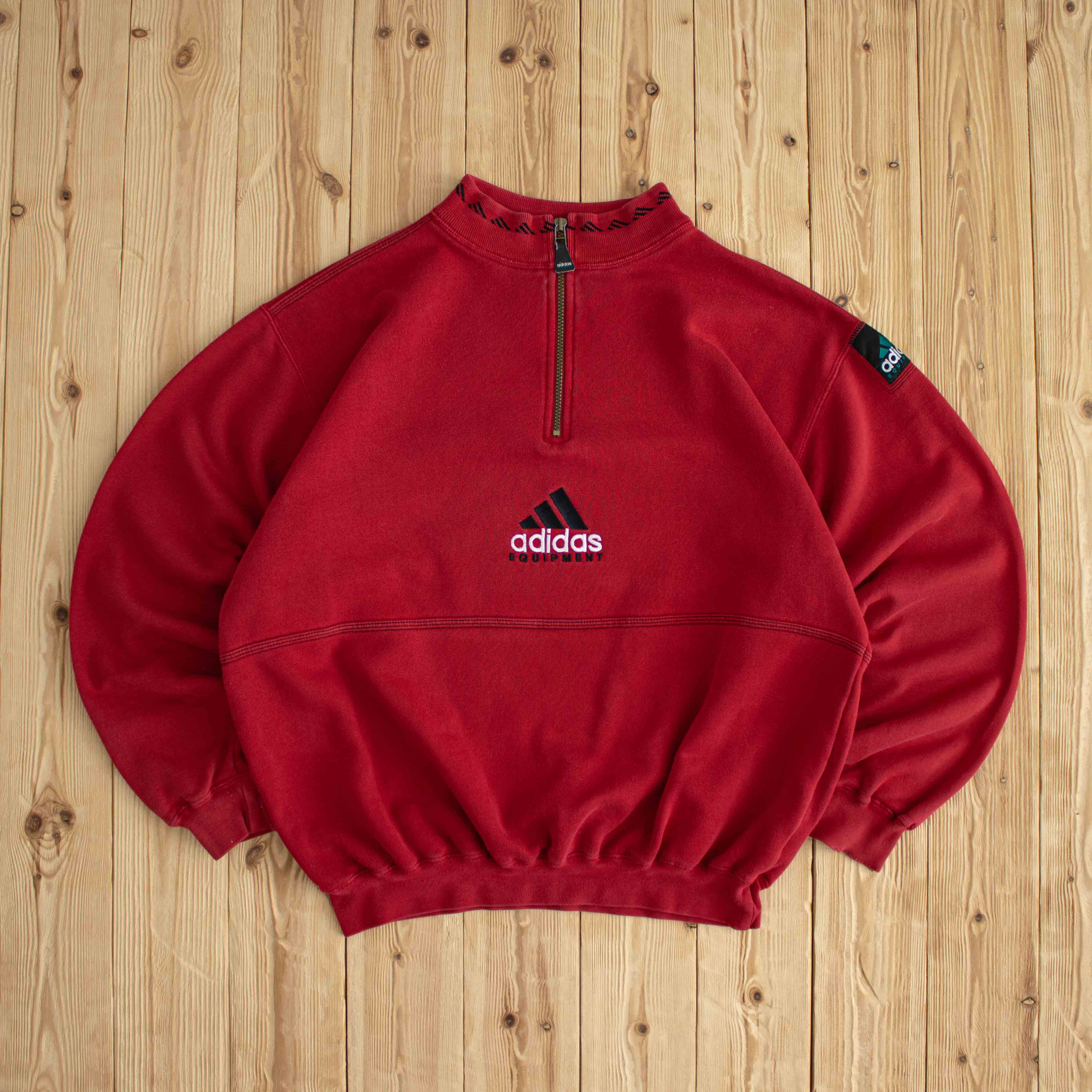 (L) Adidas Equipment Vintage Embroidered Quarter-Zip Red