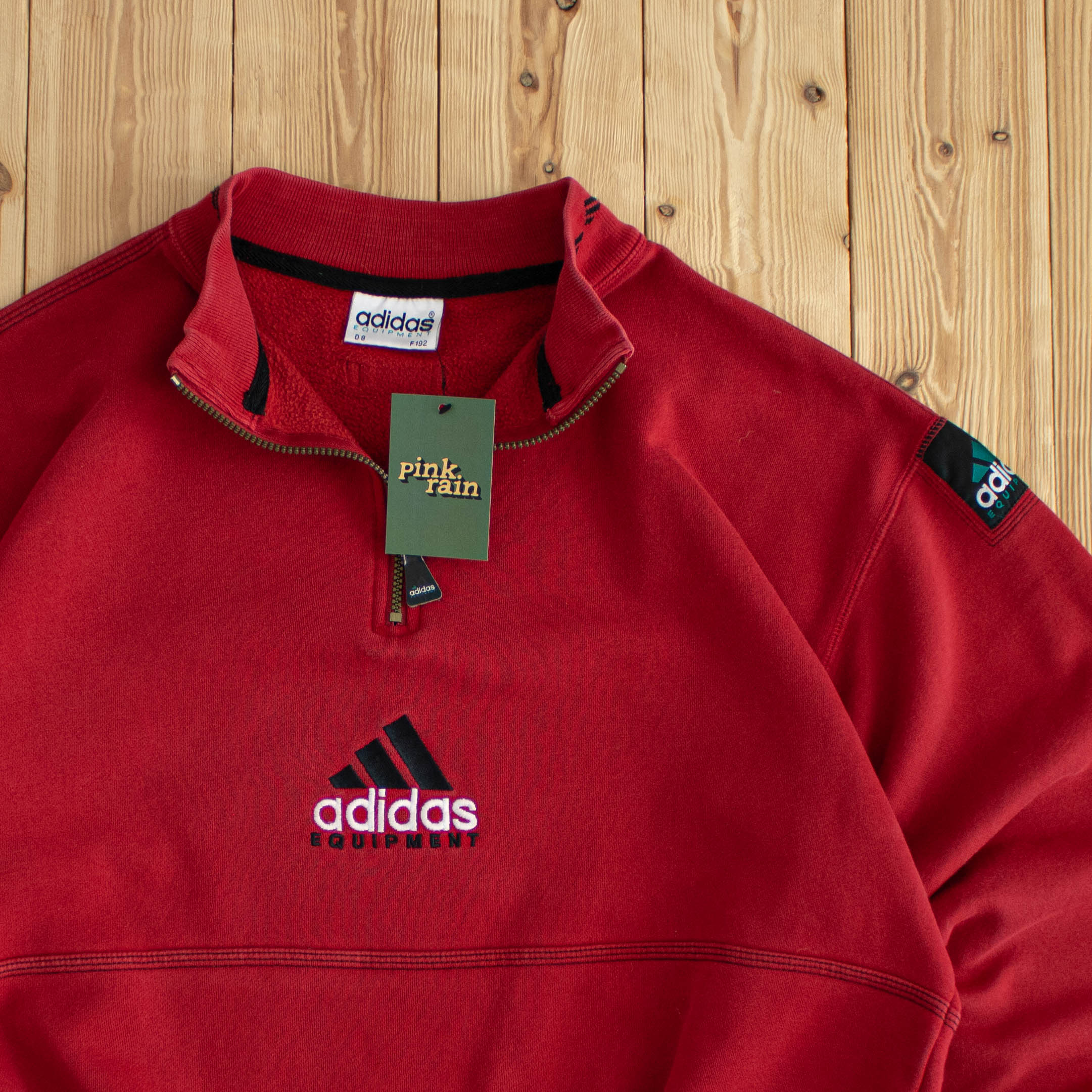 (L) Adidas Equipment Vintage Embroidered Quarter-Zip Red