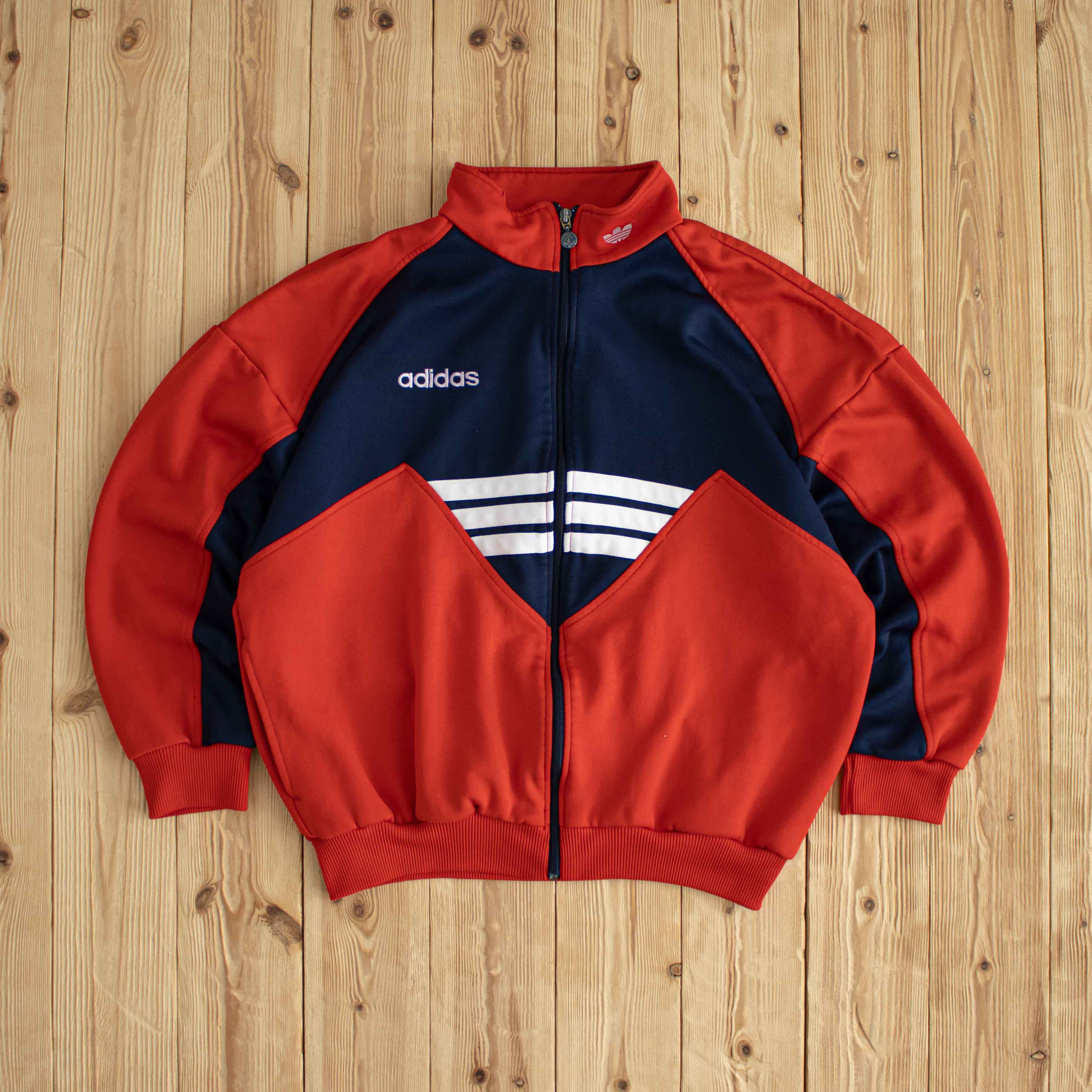 (M) Adidas Vintage Embroidered Full-Zip Sweatshirt Red