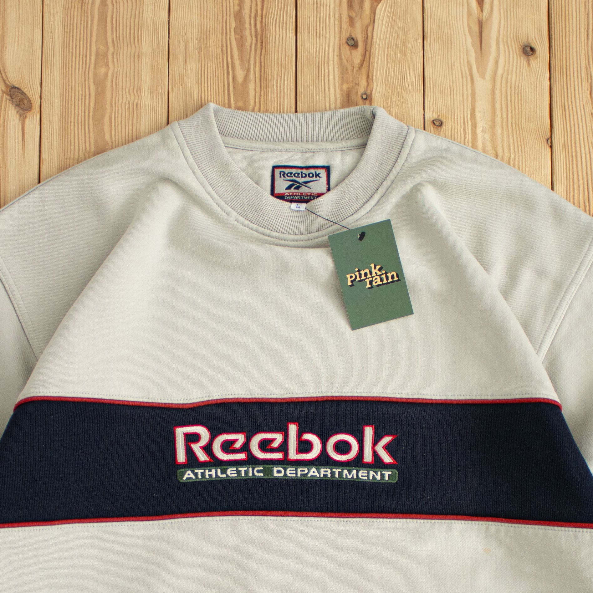 (L) Reebok Athletic Department Vintage Embroidered Sweatshirt Beige