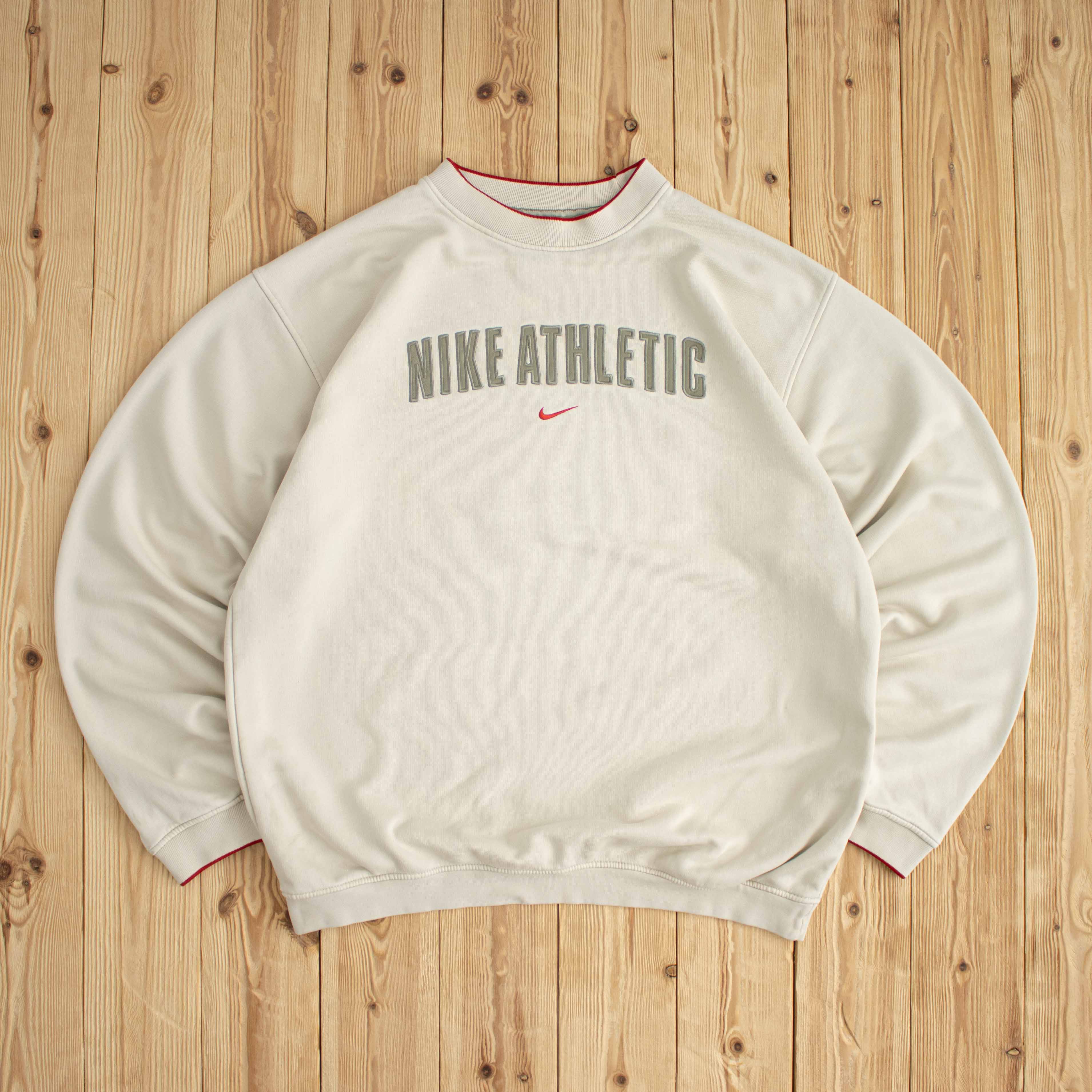 (L/XL) Nike Athletic Vintage Embroidered Sweatshirt Beige