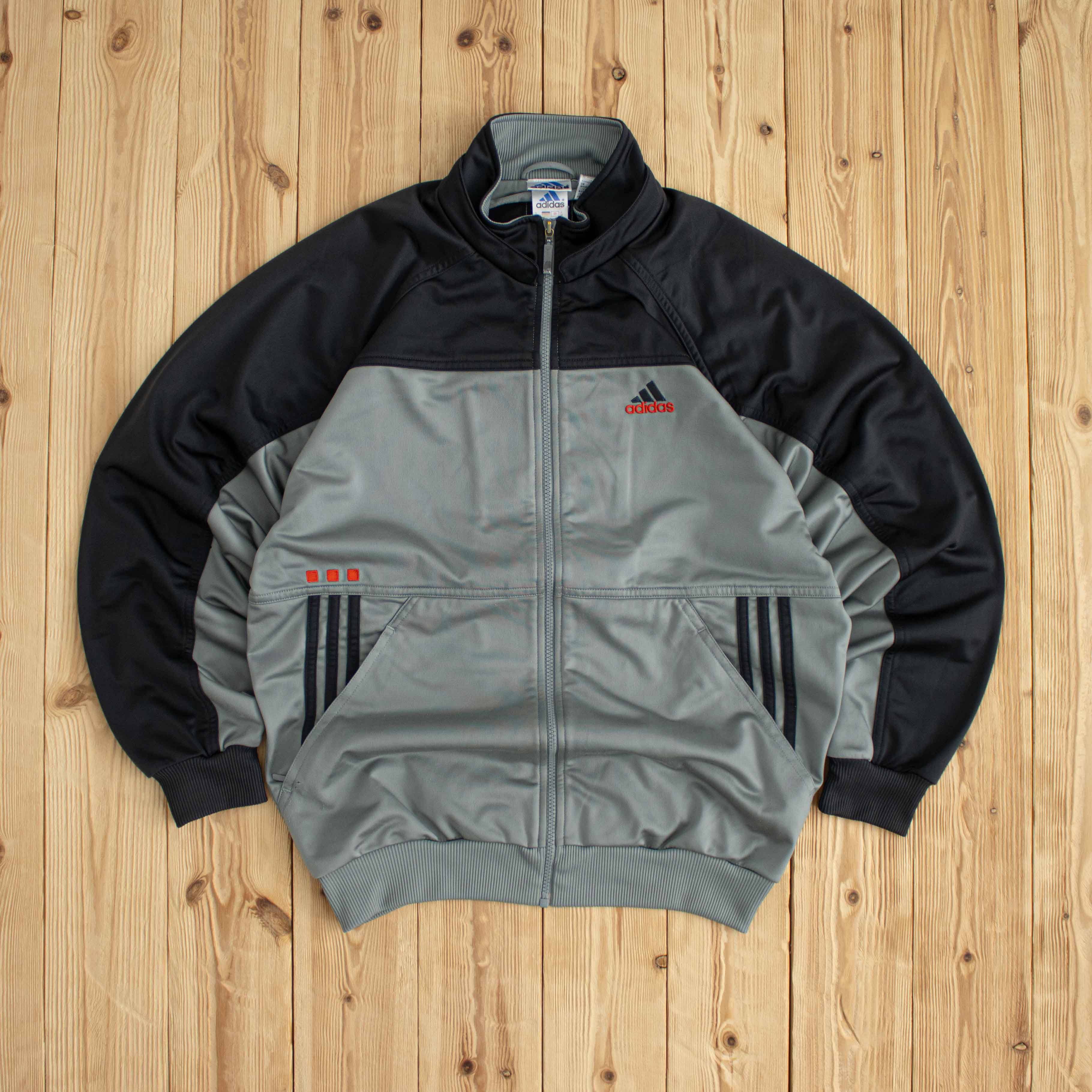 (M) Adidas Vintage Embroidered Full-Zip Sweatshirt Gray