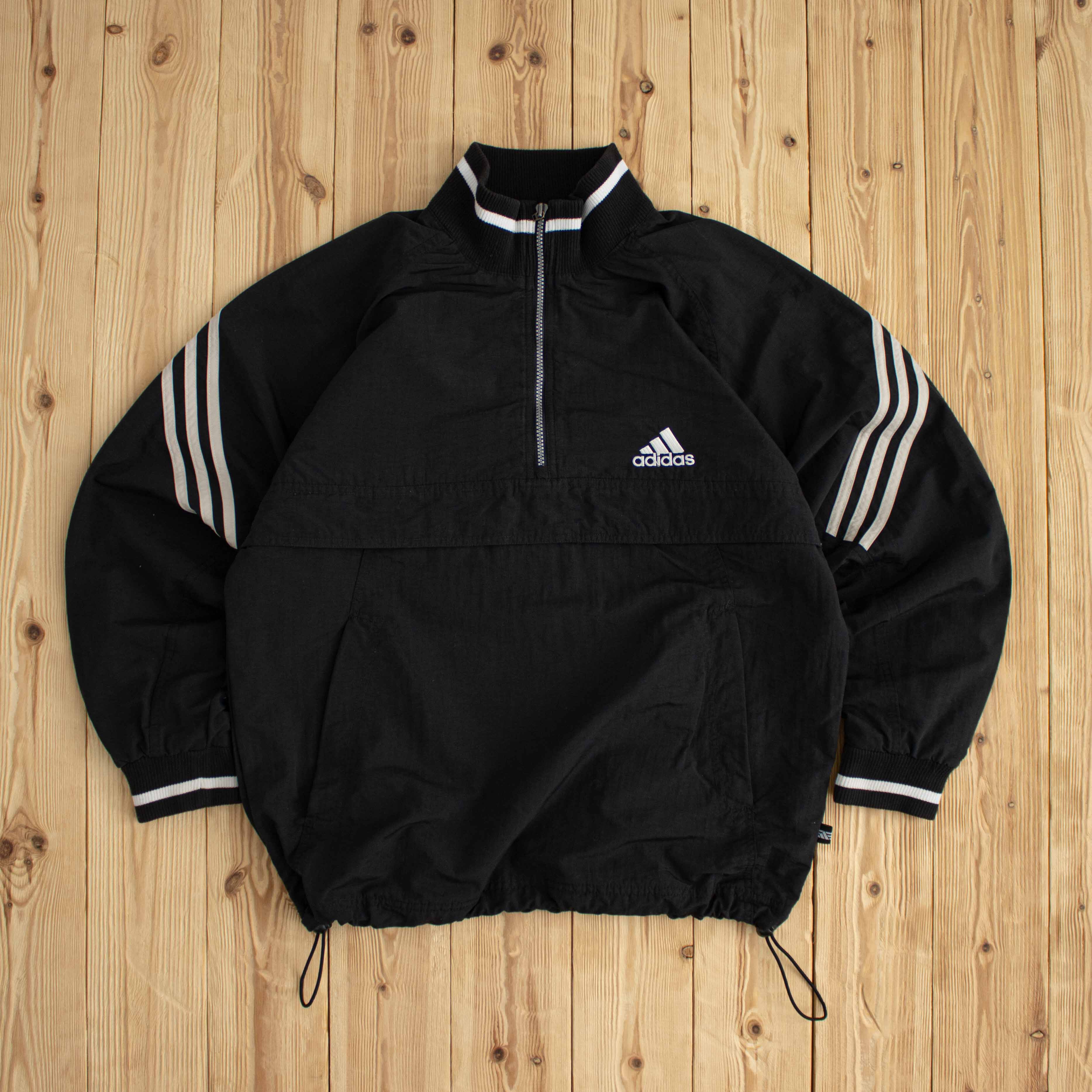 (L) Adidas Vintage Embroidered Quarter-Zip Windbreaker Black