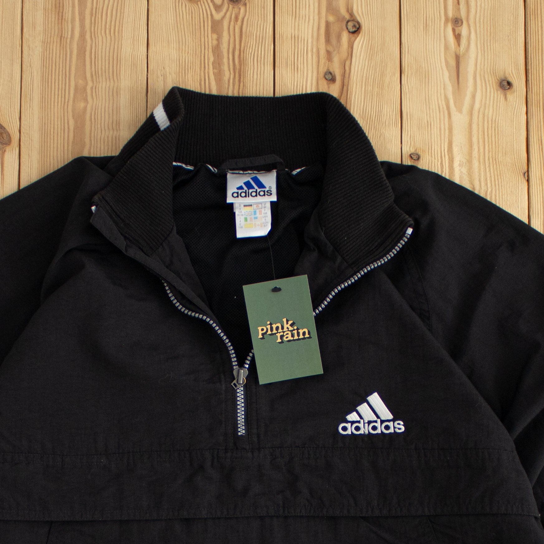 (L) Adidas Vintage Embroidered Quarter-Zip Windbreaker Black