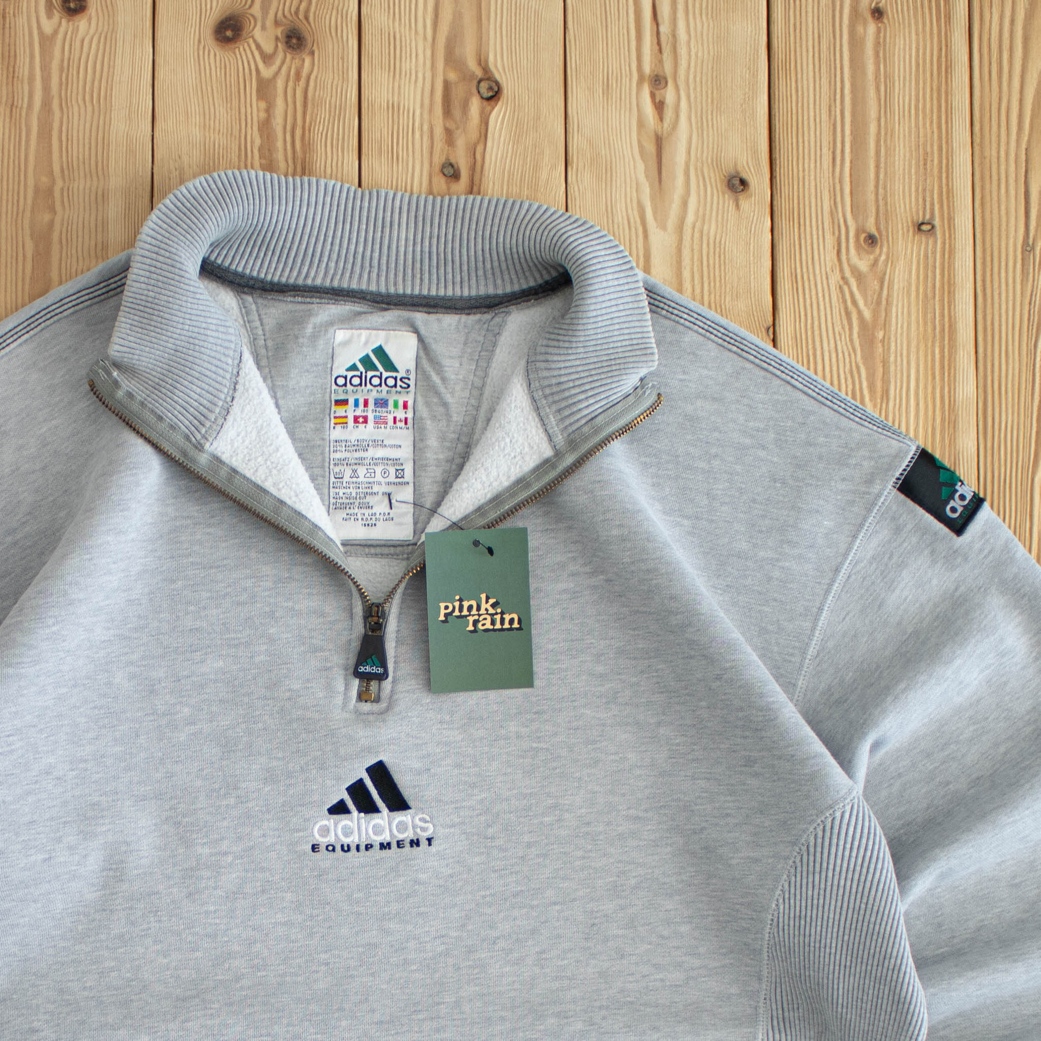 (M/L) Adidas Equipment Vintage Embroidered Quarter-Zip Gray