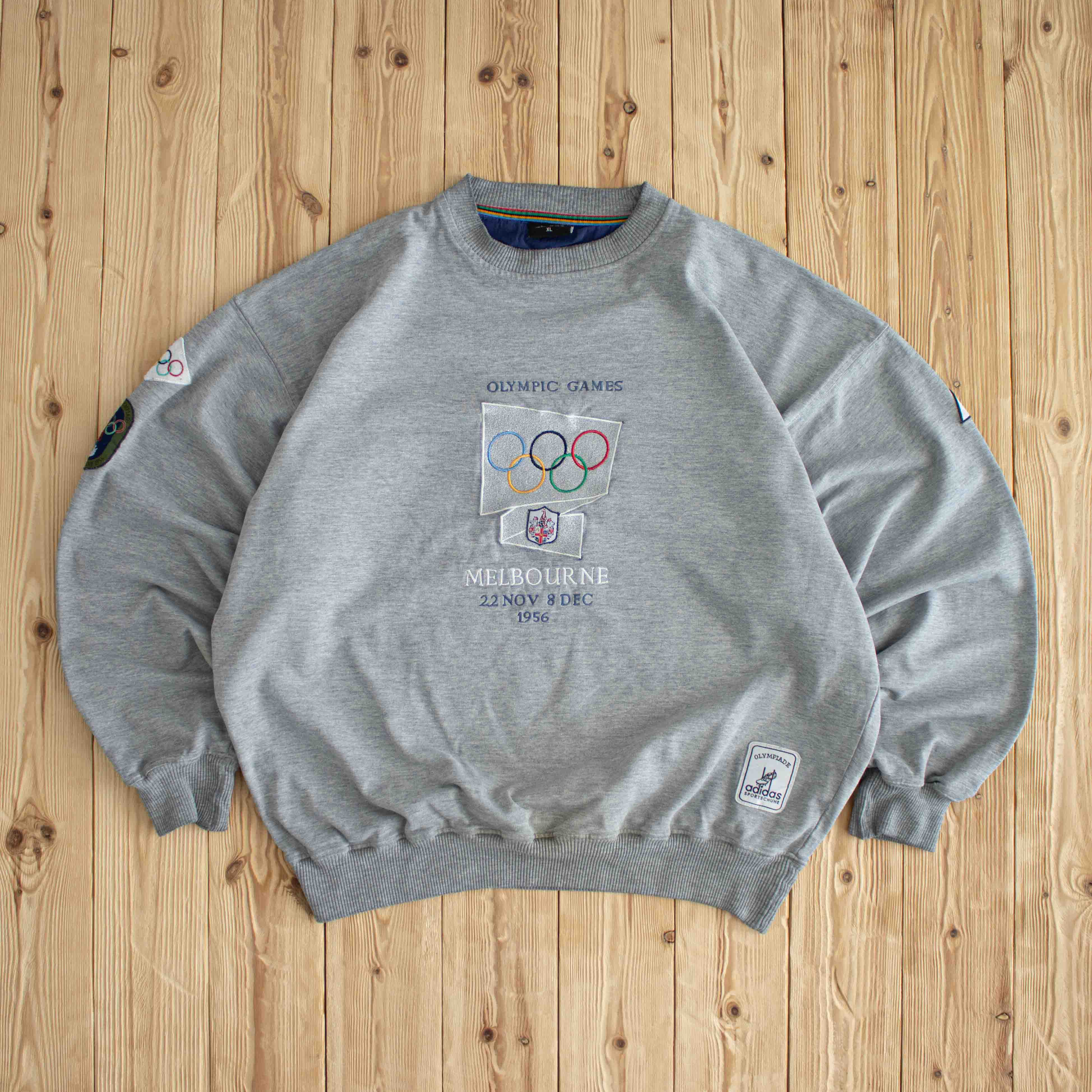 (XL) Adidas 1956 Melbourne Olympics Vintage Embroidered Sweatshirt Gray