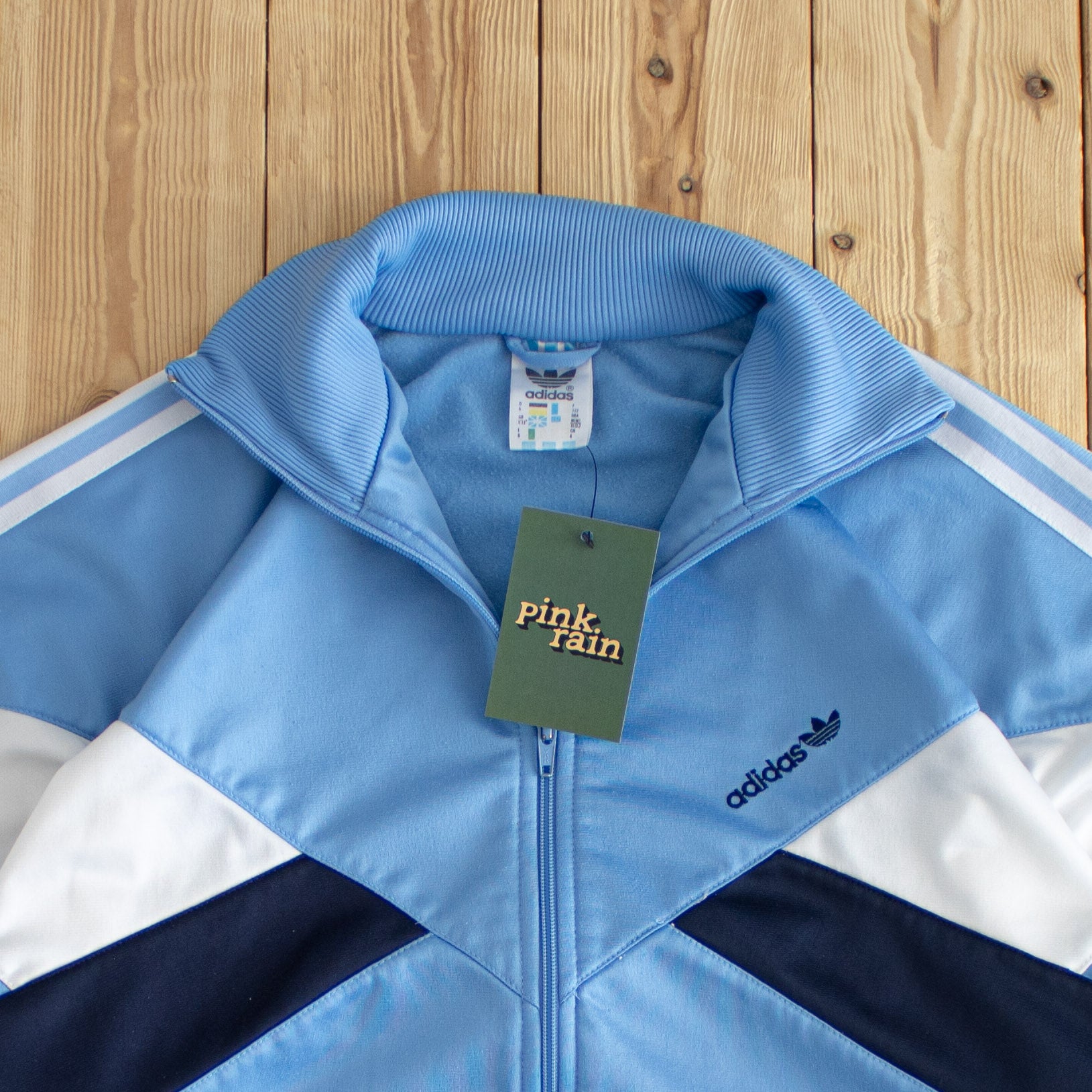 (M/L) Adidas Vintage Embroidered Full-Zip Sweatshirt Blue