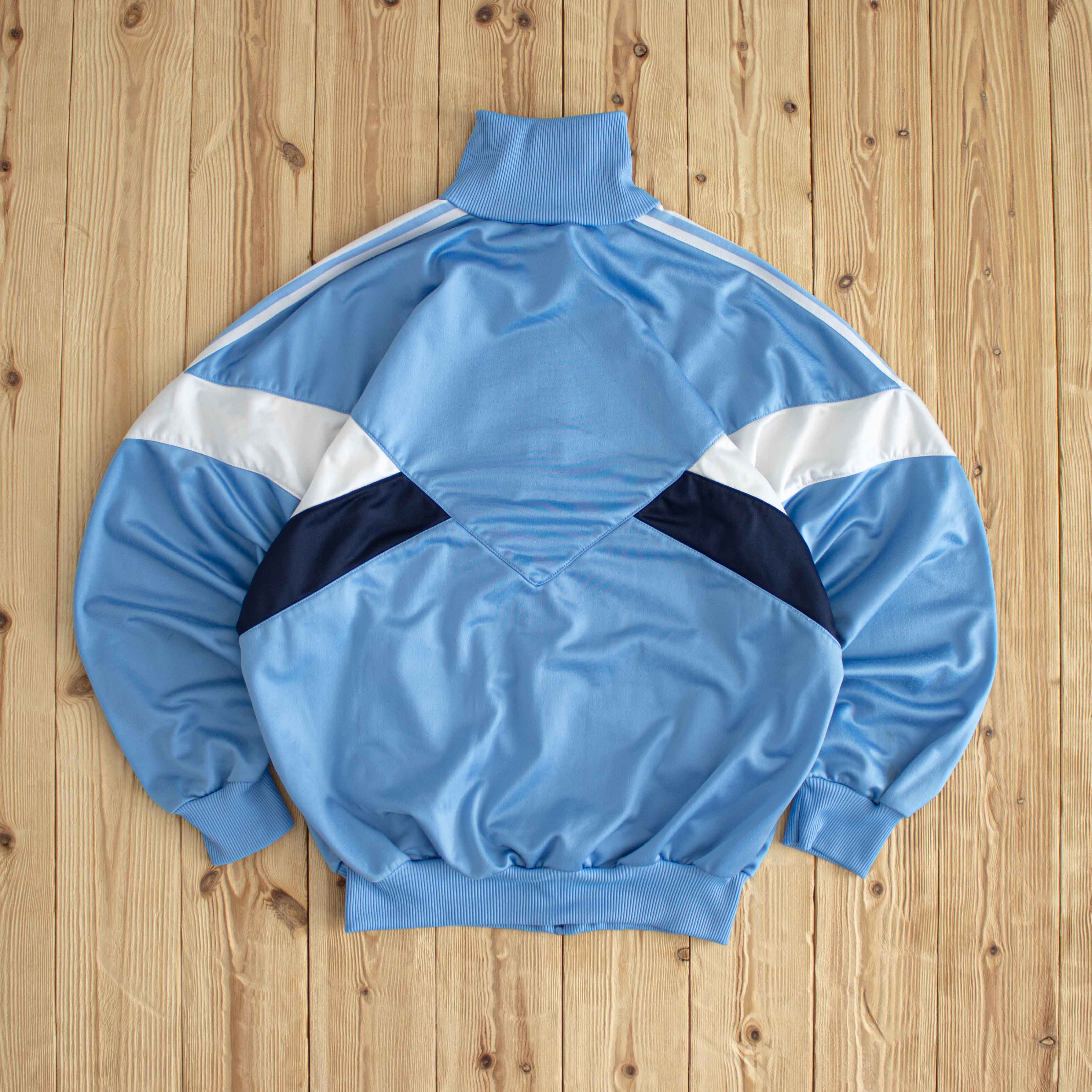 (M/L) Adidas Vintage Embroidered Full-Zip Sweatshirt Blue