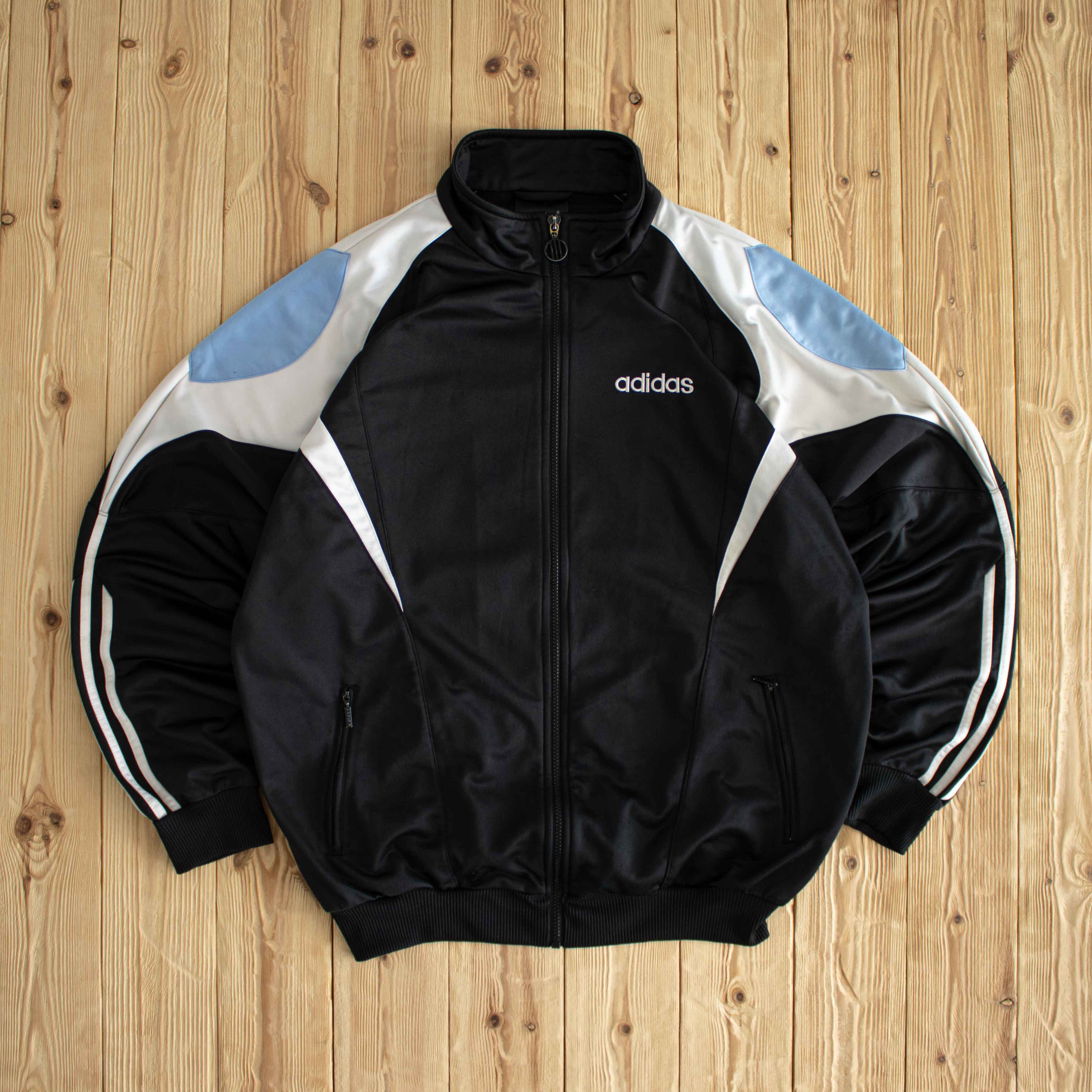(XL) Adidas Vintage Embroidered Full-Zip Sweatshirt Black