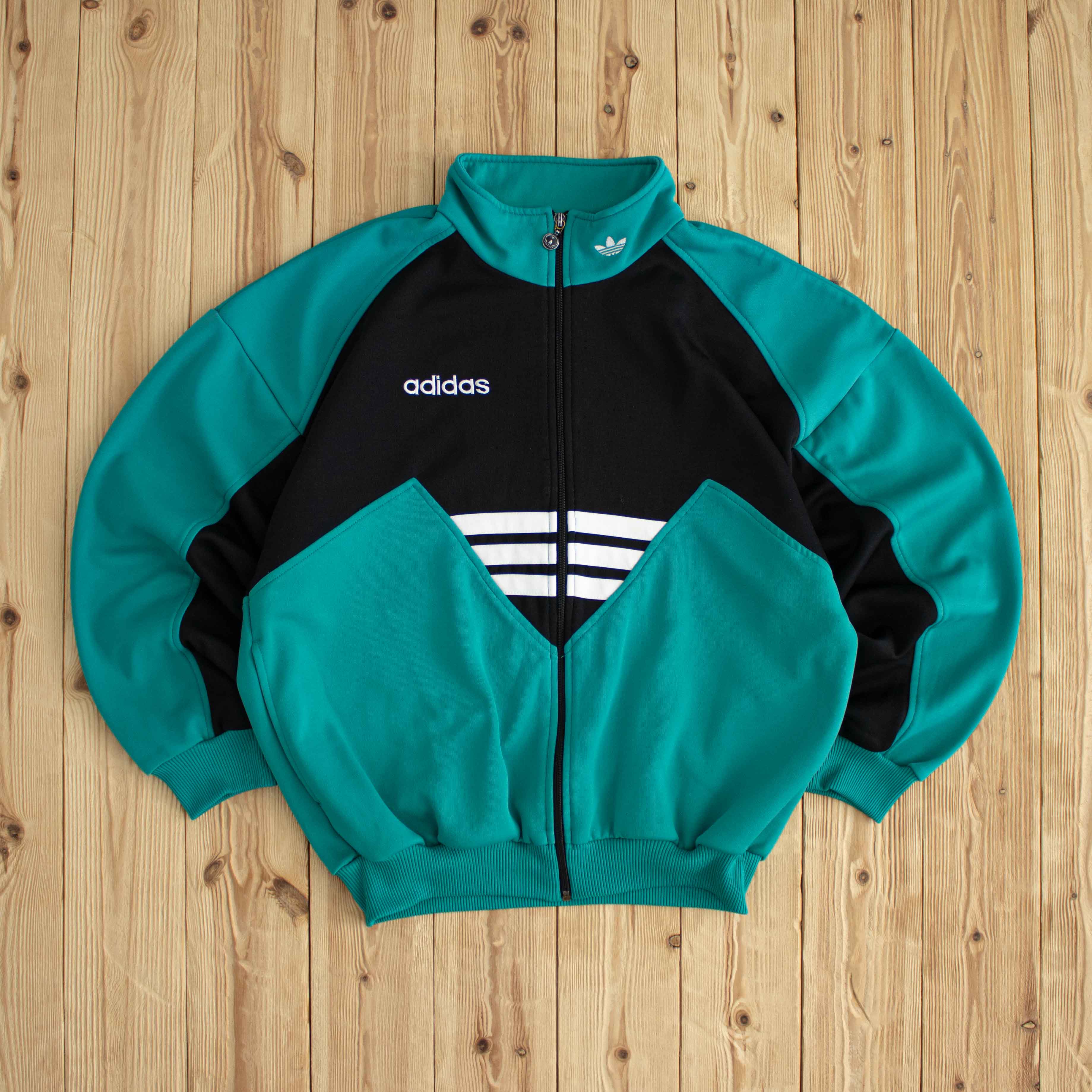 (M) Adidas Vintage Embroidered Full-Zip Sweatshirt Blue