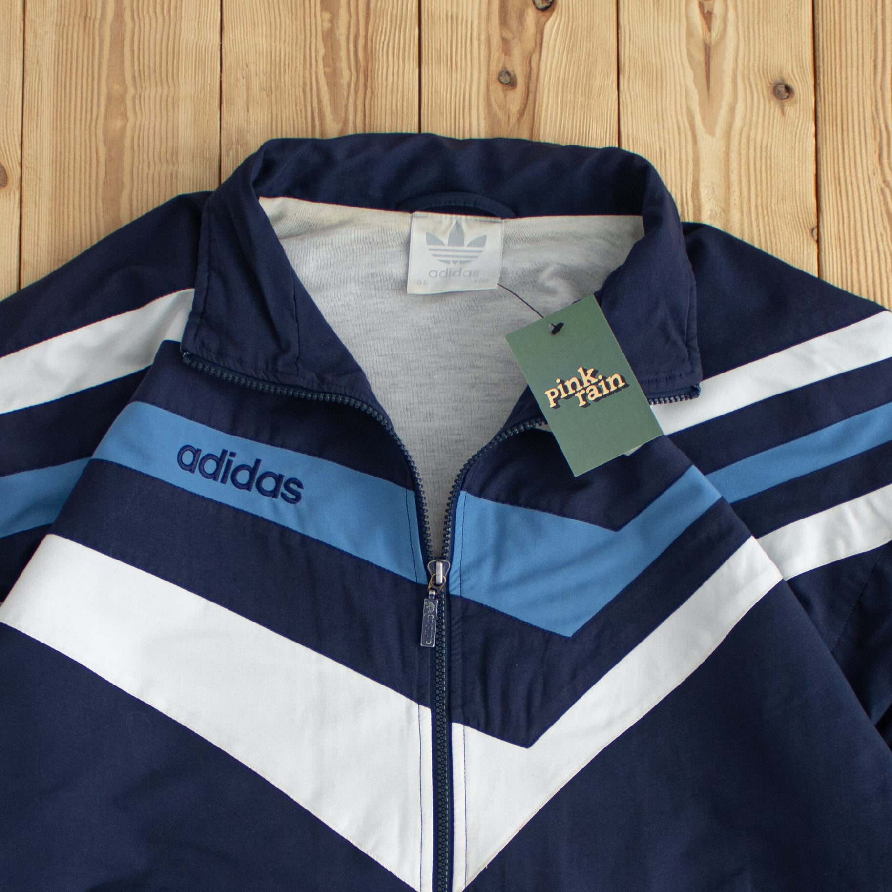 (L) Adidas Vintage Striped Embroidered Jacket Blue