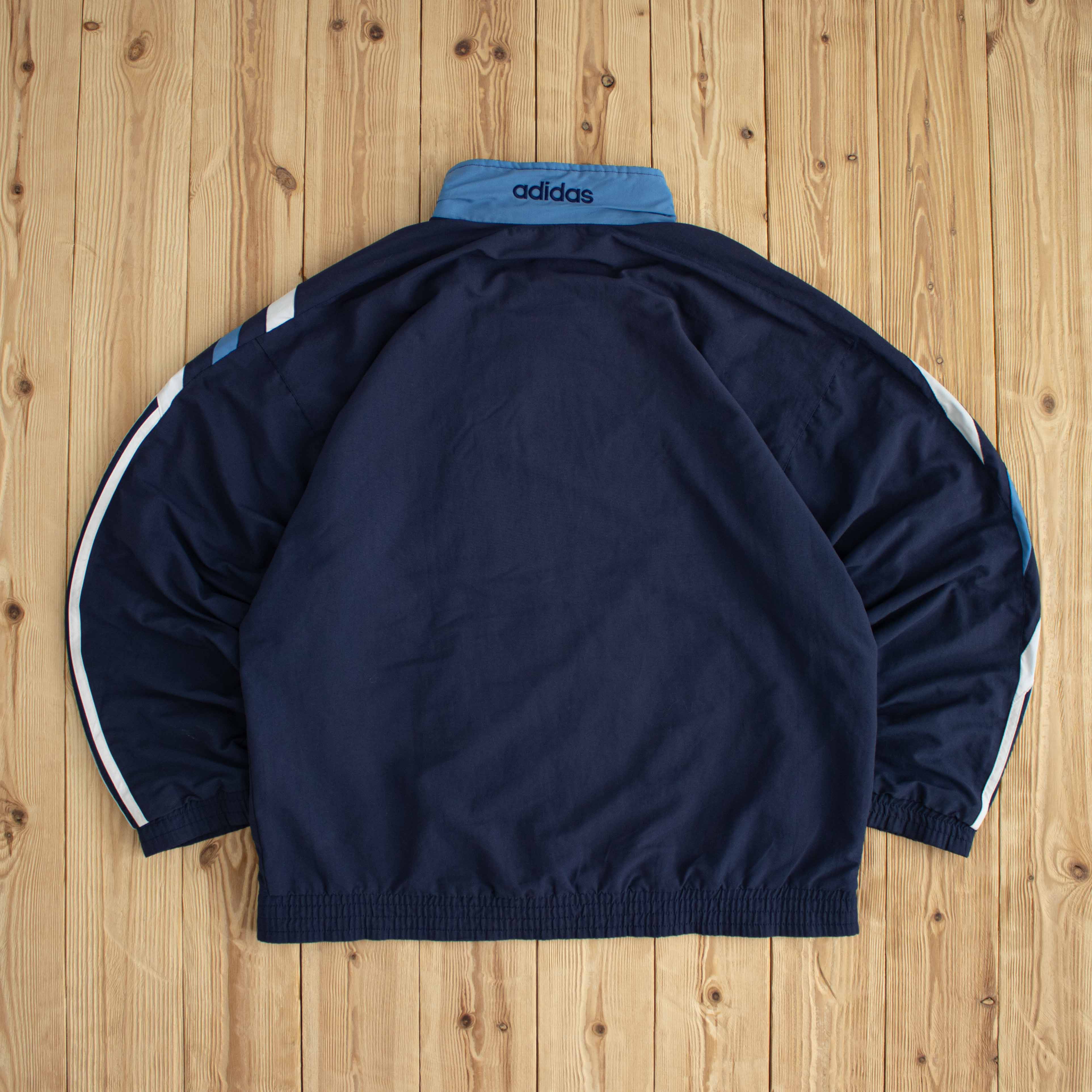 (L) Adidas Vintage Striped Embroidered Jacket Blue