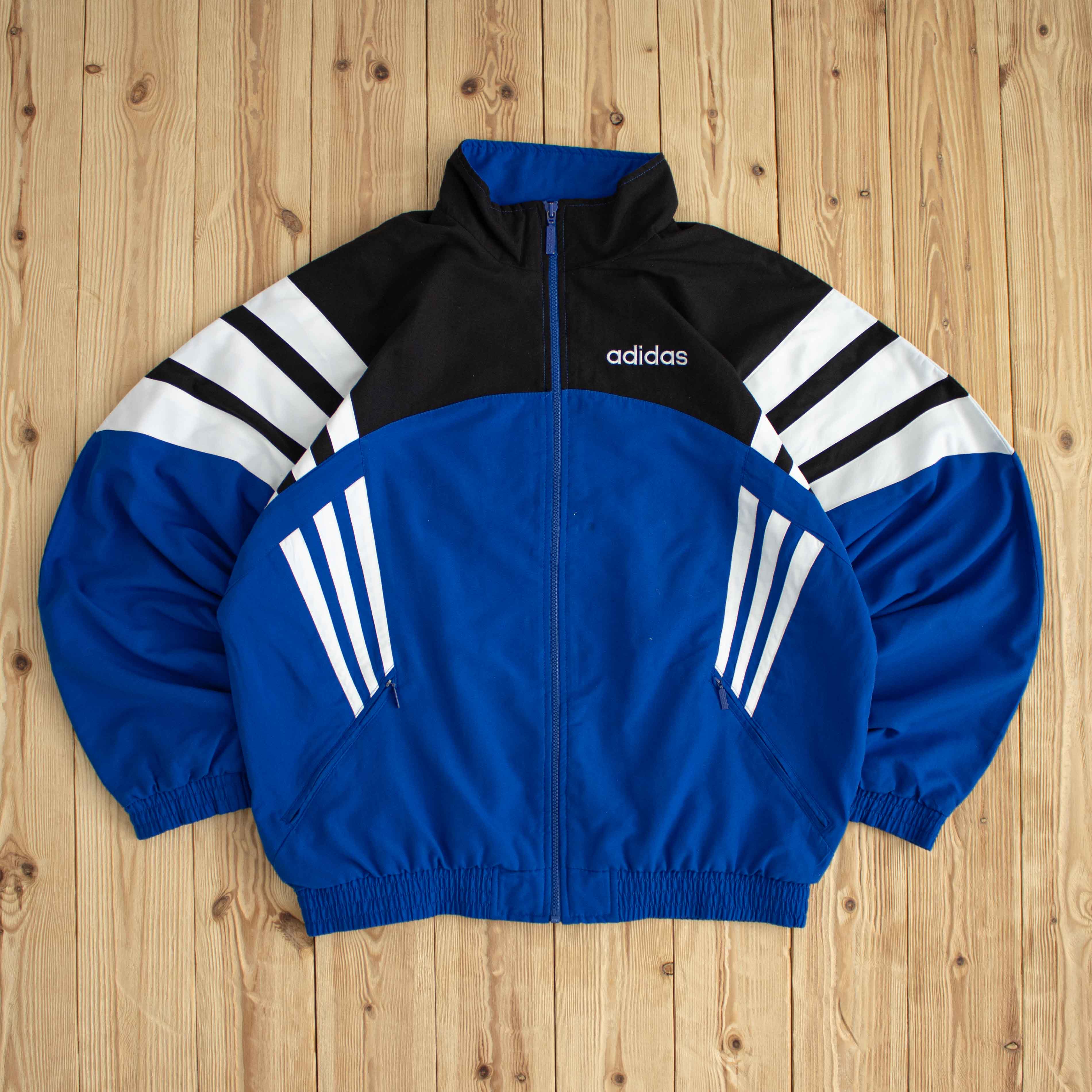 (L) Adidas Vintage Side Striped Embroidered Jacket Blue