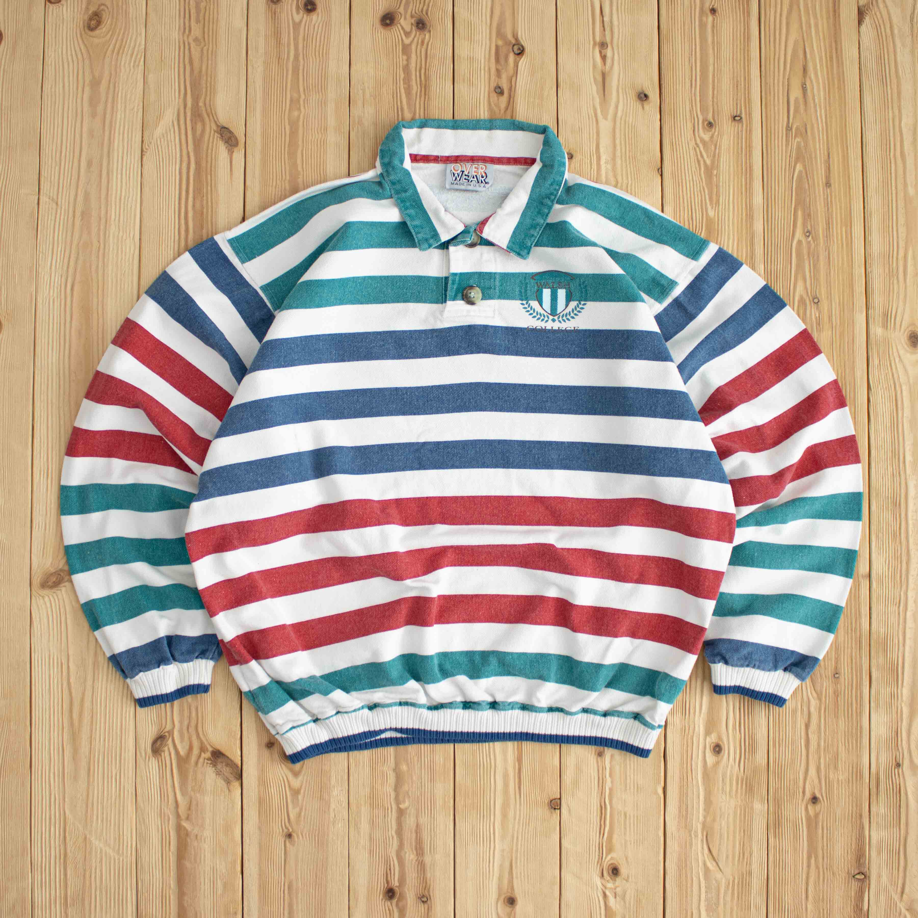 (M) Walsh College Vintage Button-Up Sweatshirt Striped