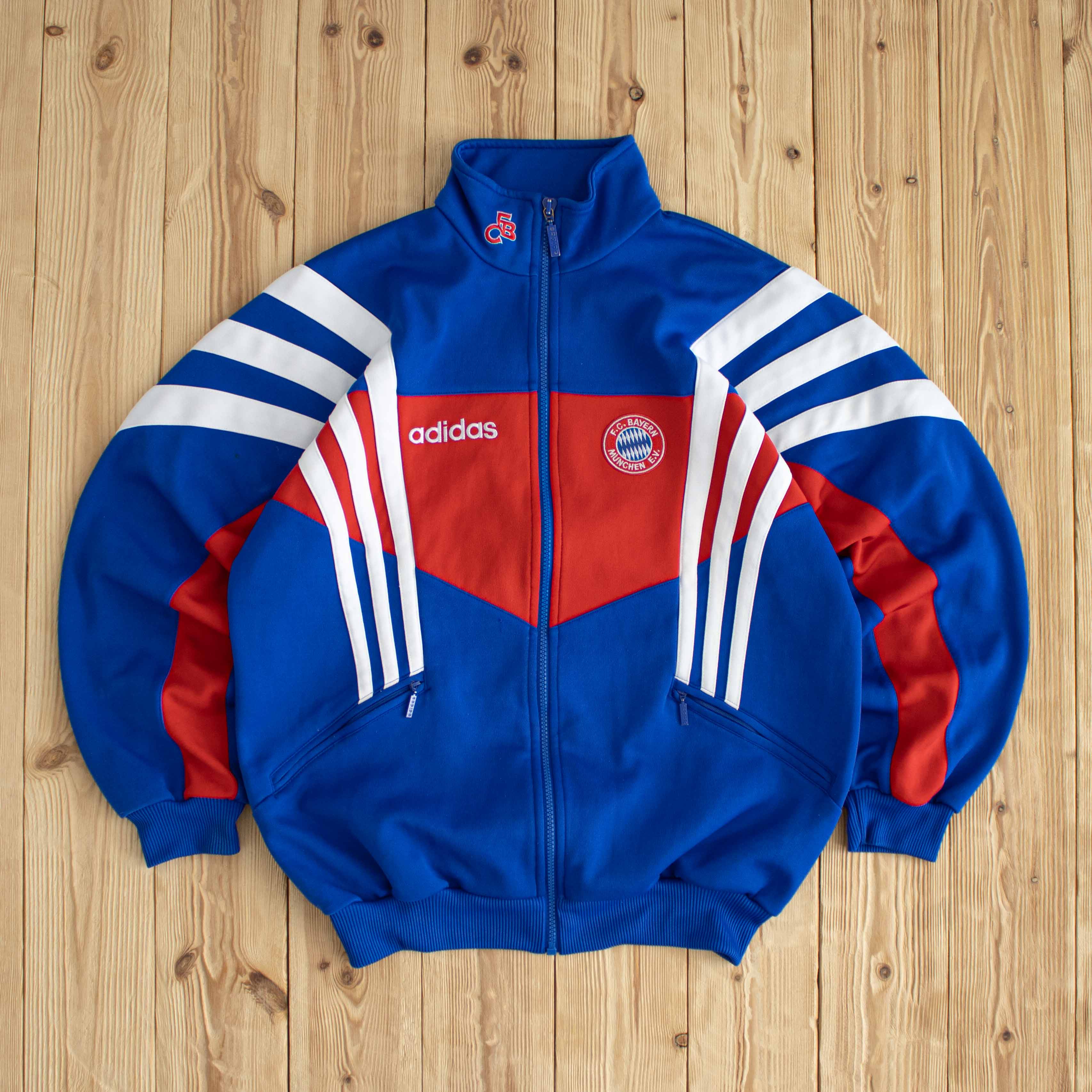 (S/M) Adidas F.C. Bayern Munchen Vintage Embroidered Full-Zip Sweatshirt Blue