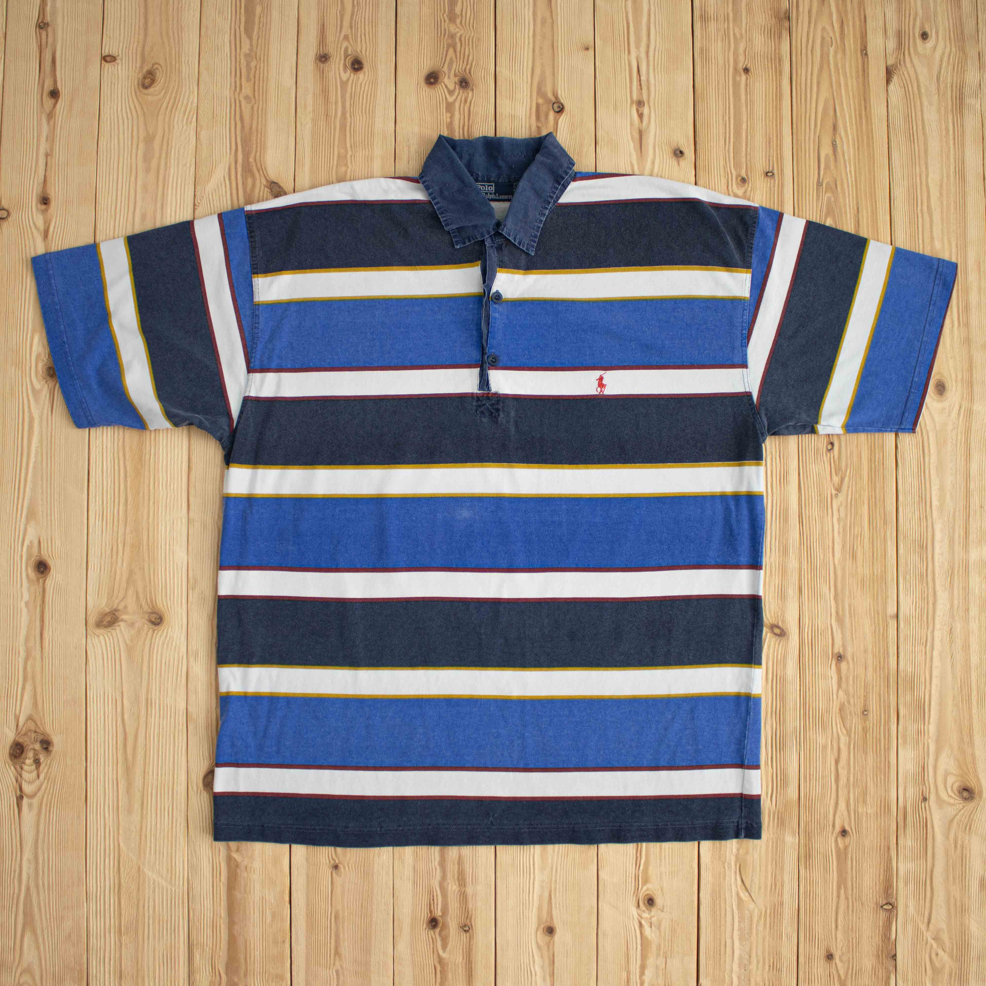 (L) Polo Ralph Lauren Vintage Embroidered Polo Striped Blue