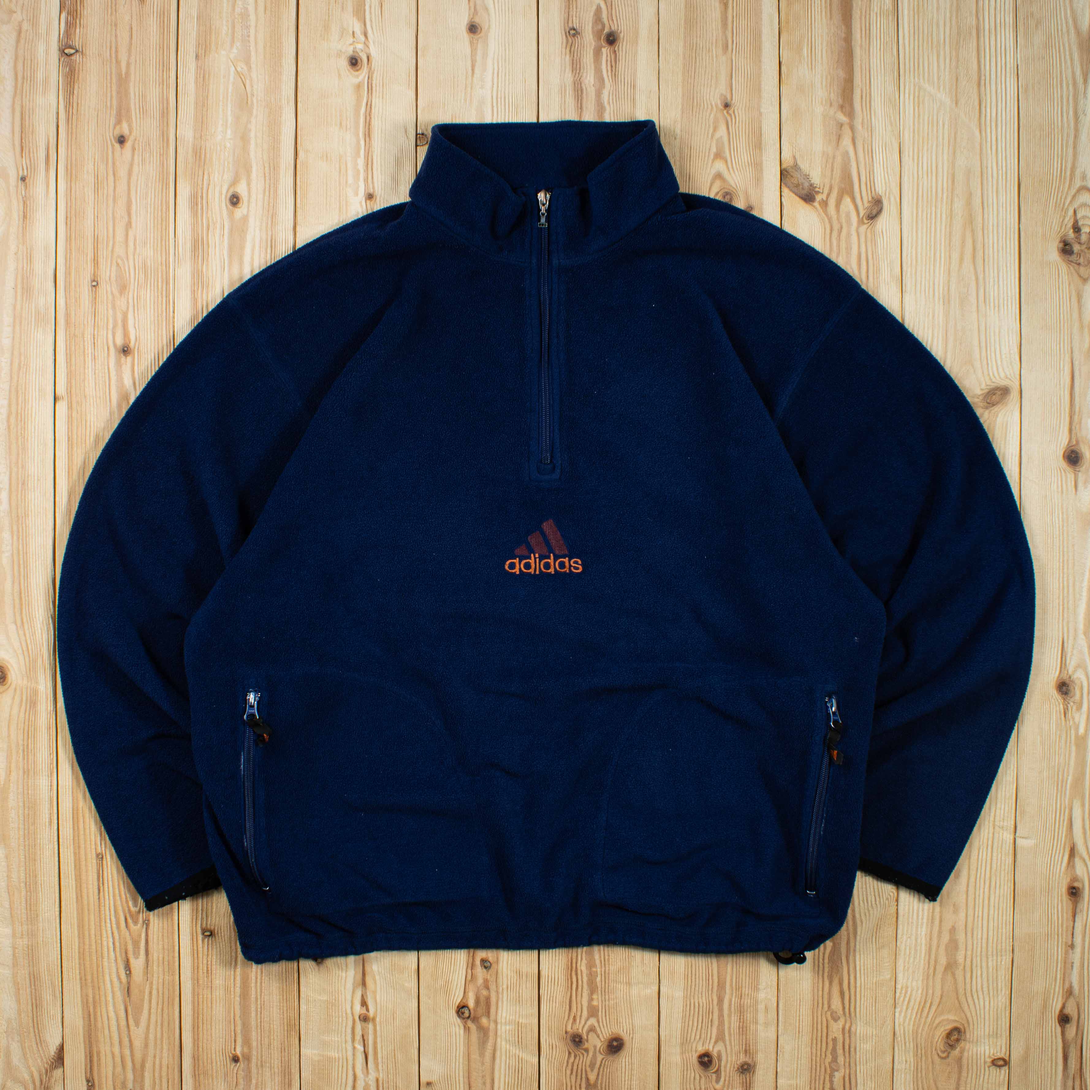 (L) Vintage Adidas Embroidered Fleece Quarter-Zip Sweatshirt