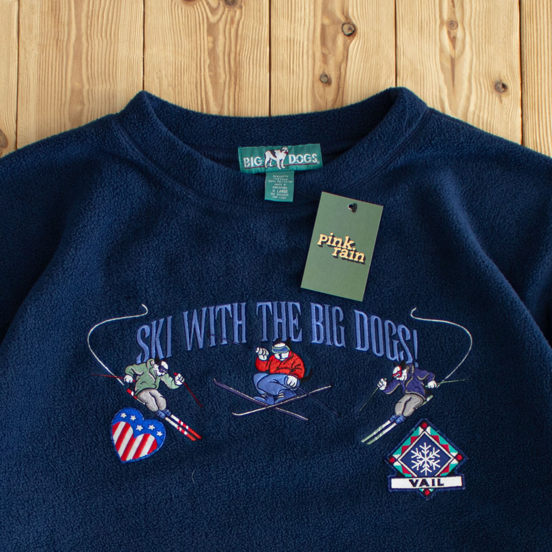 (XL) Ski With The Big Dogs Vintage Embroidered Fleece Sweatshirt Blue