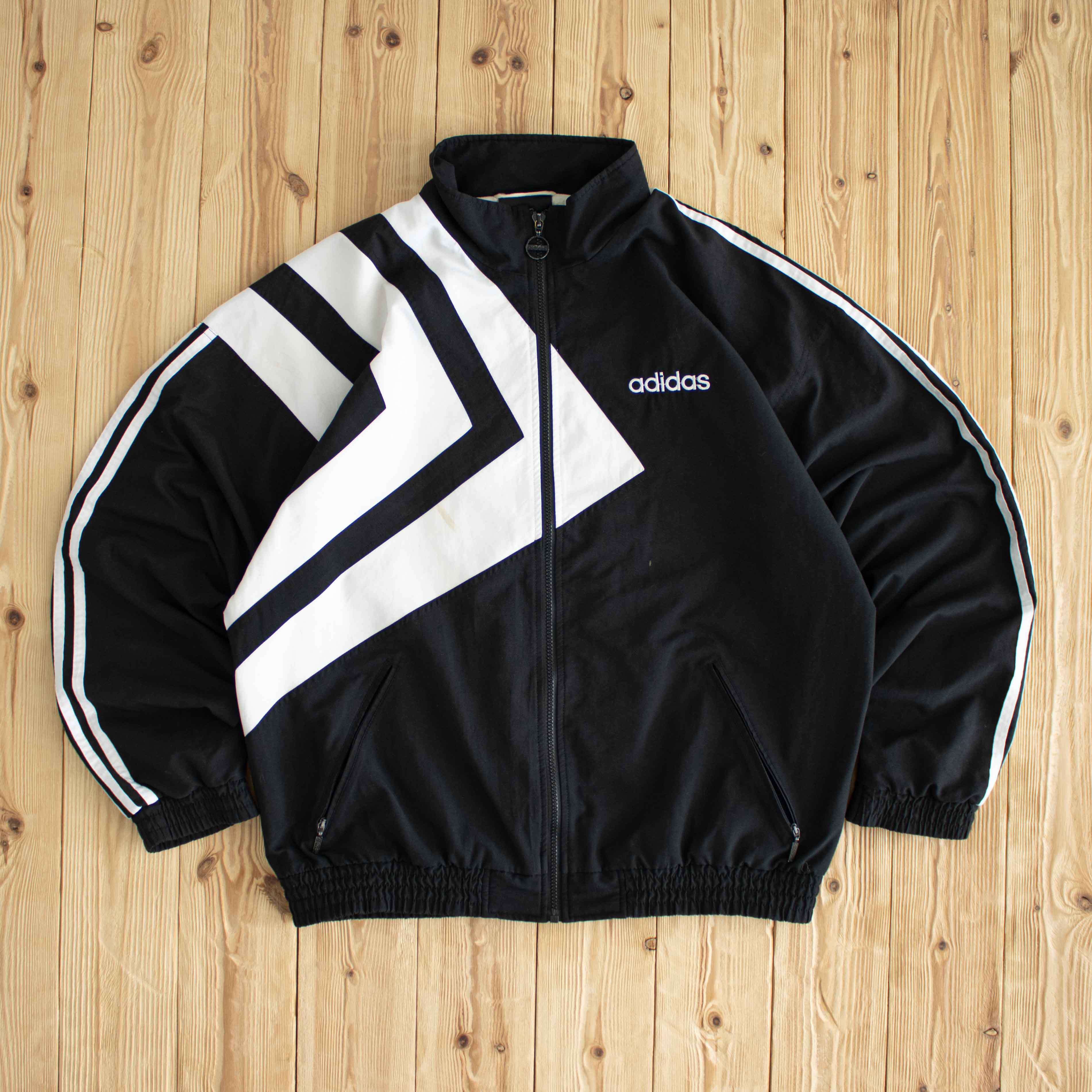 (L) Adidas Vintage Striped Embroidered Jacket Black