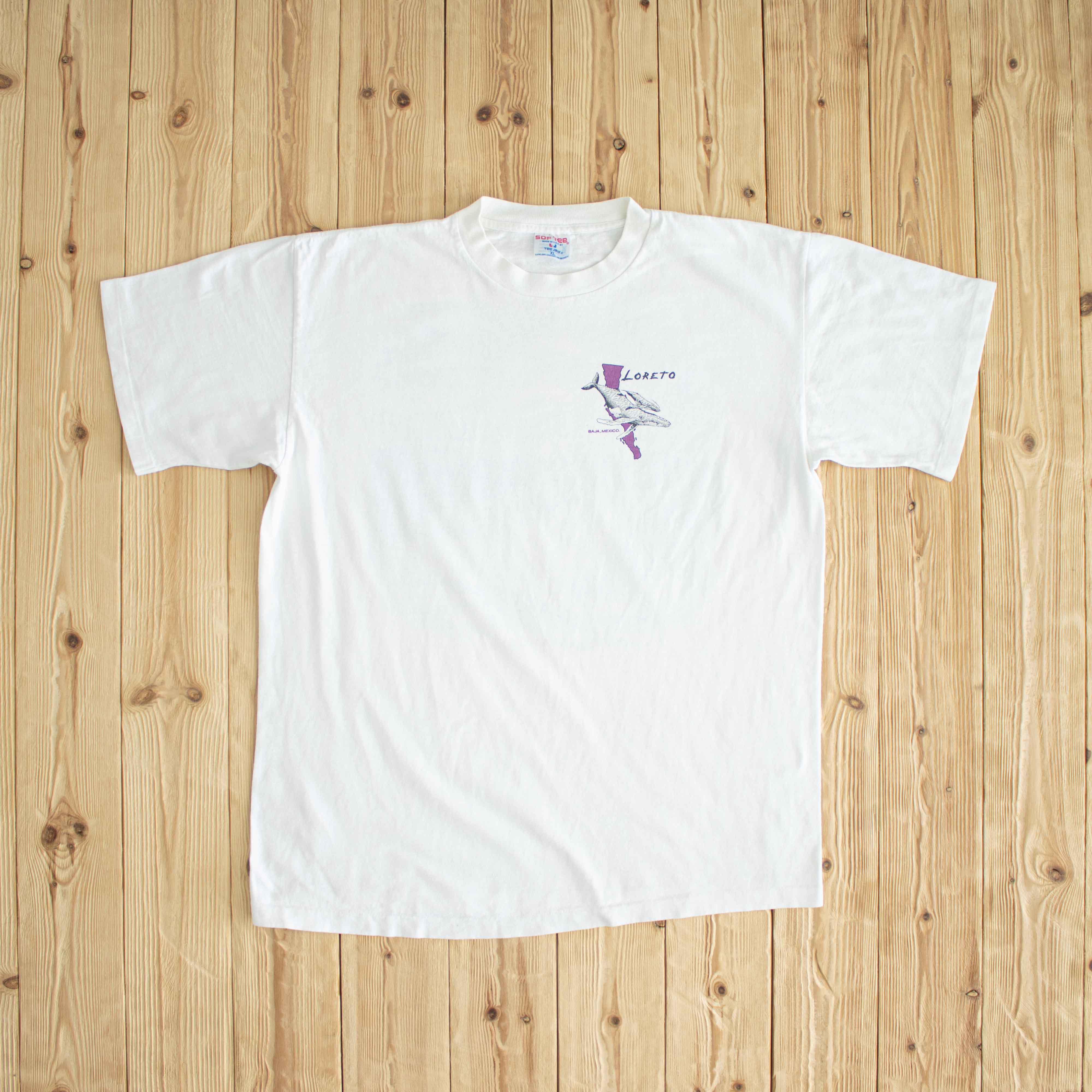 (L/XL) Loreto Mexico Dolphins Vintage Single Stitch T-Shirt White