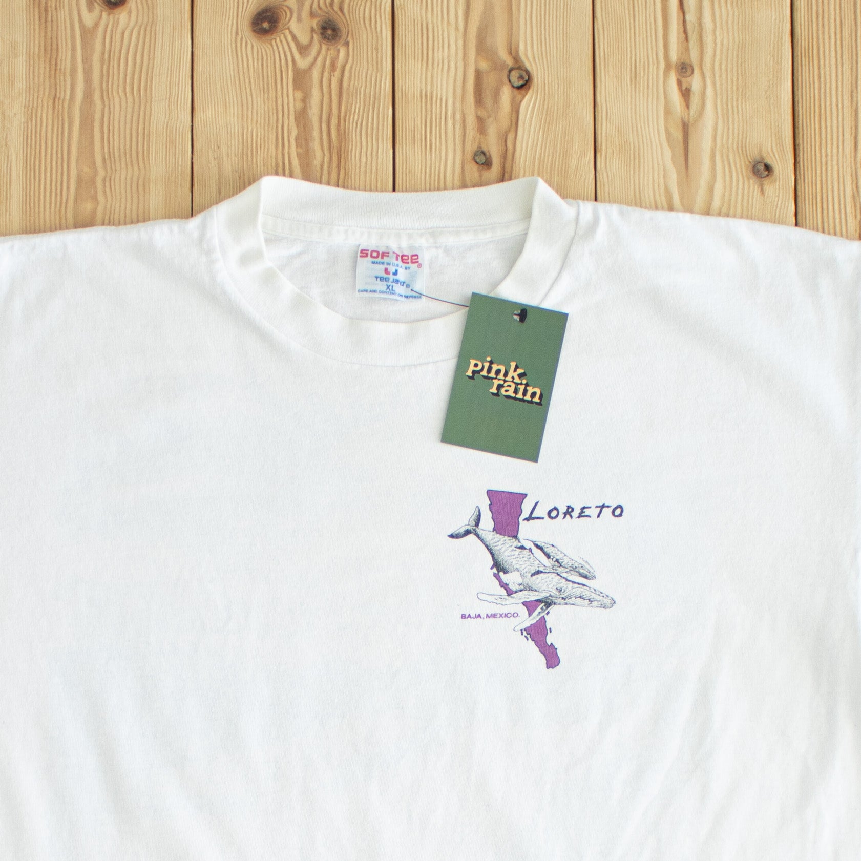 (L/XL) Loreto Mexico Dolphins Vintage Single Stitch T-Shirt White