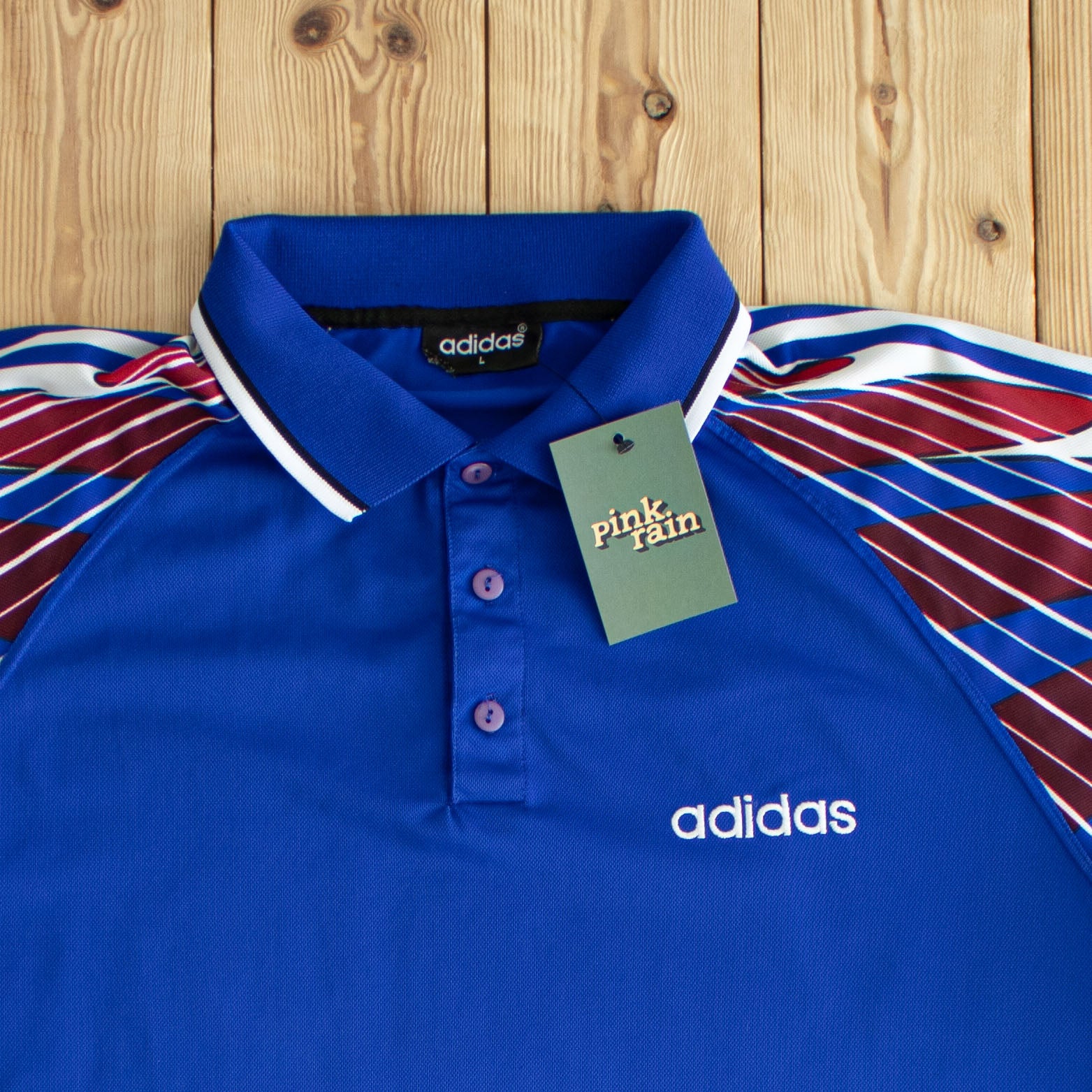 (L/XL) Adidas Vintage Embroidered Button Up Polo Blue