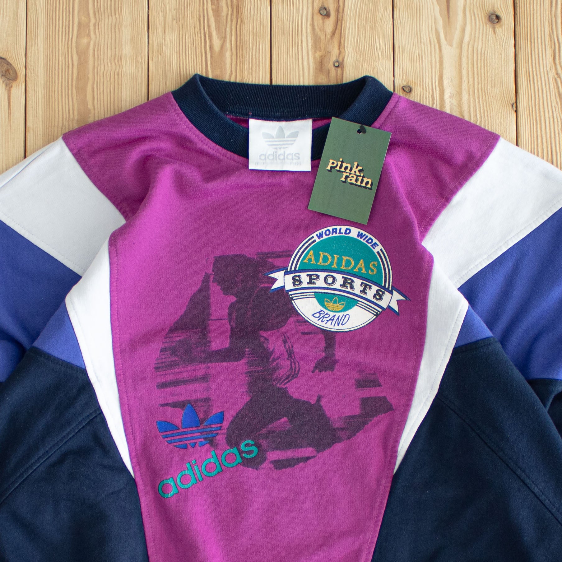 (L) Adidas Sports Vintage Sweatshirt Pink Blue