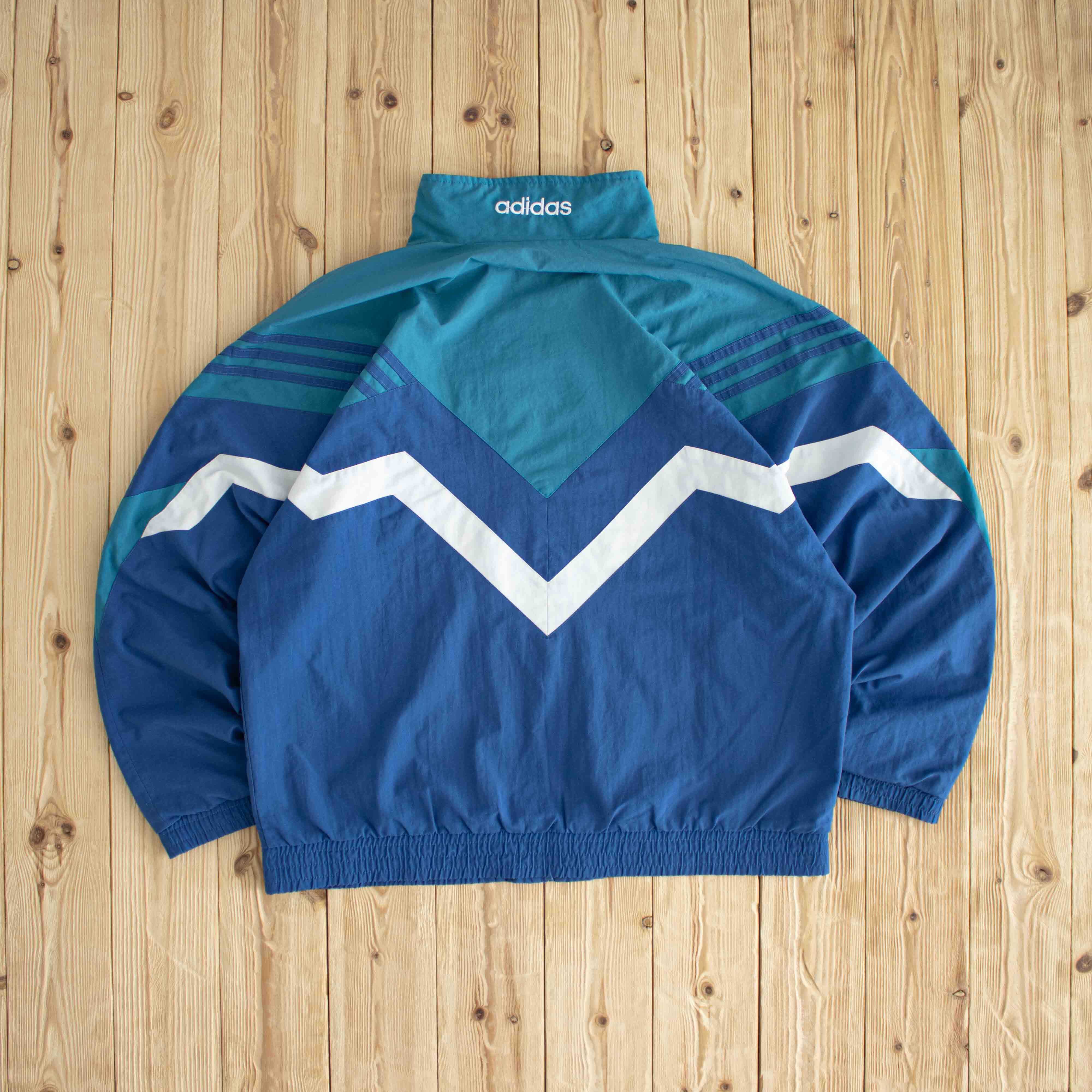 (L) Adidas Vintage Striped Embroidered Jacket Blue