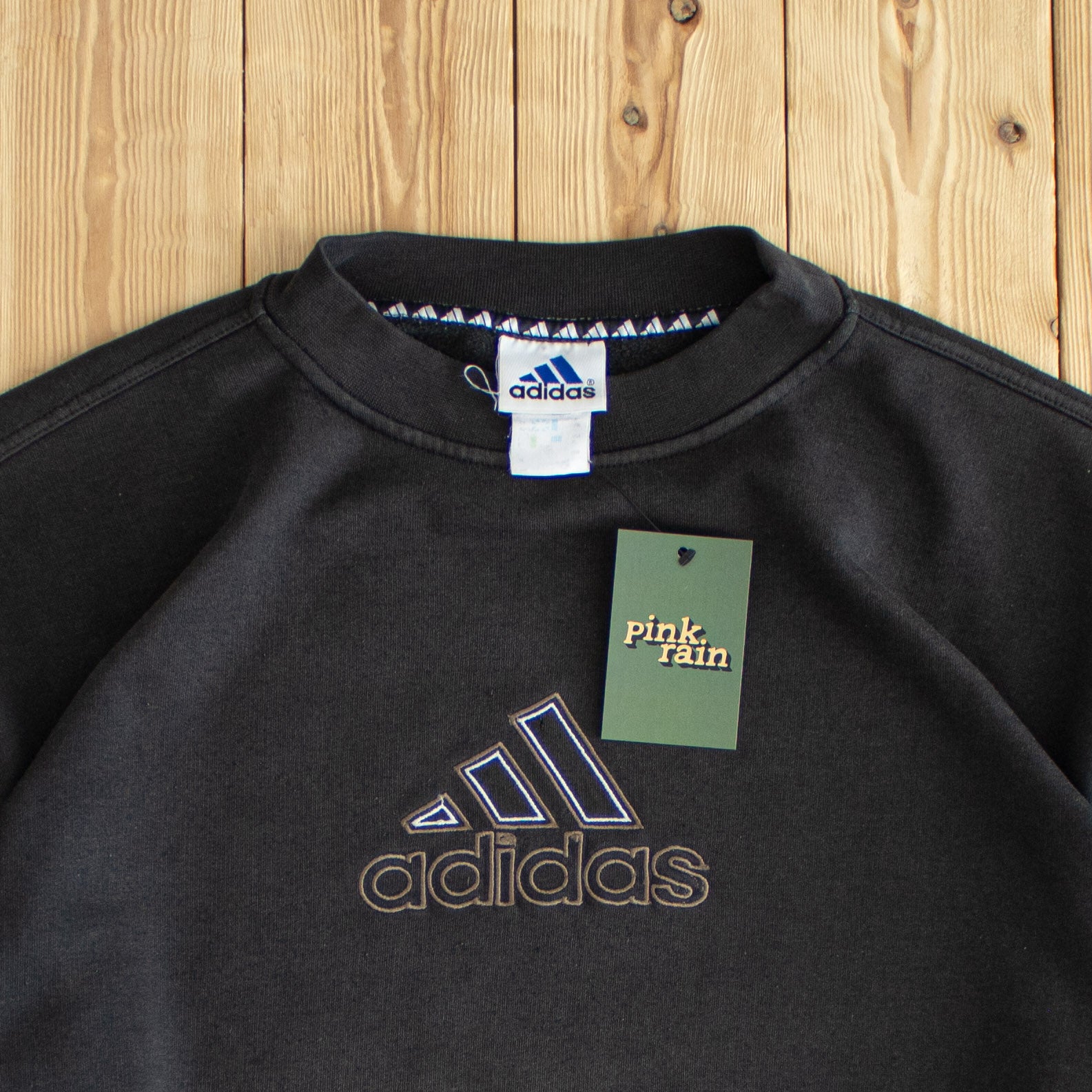 (L/XL) Adidas Vintage Embroidered Sweatshirt Black