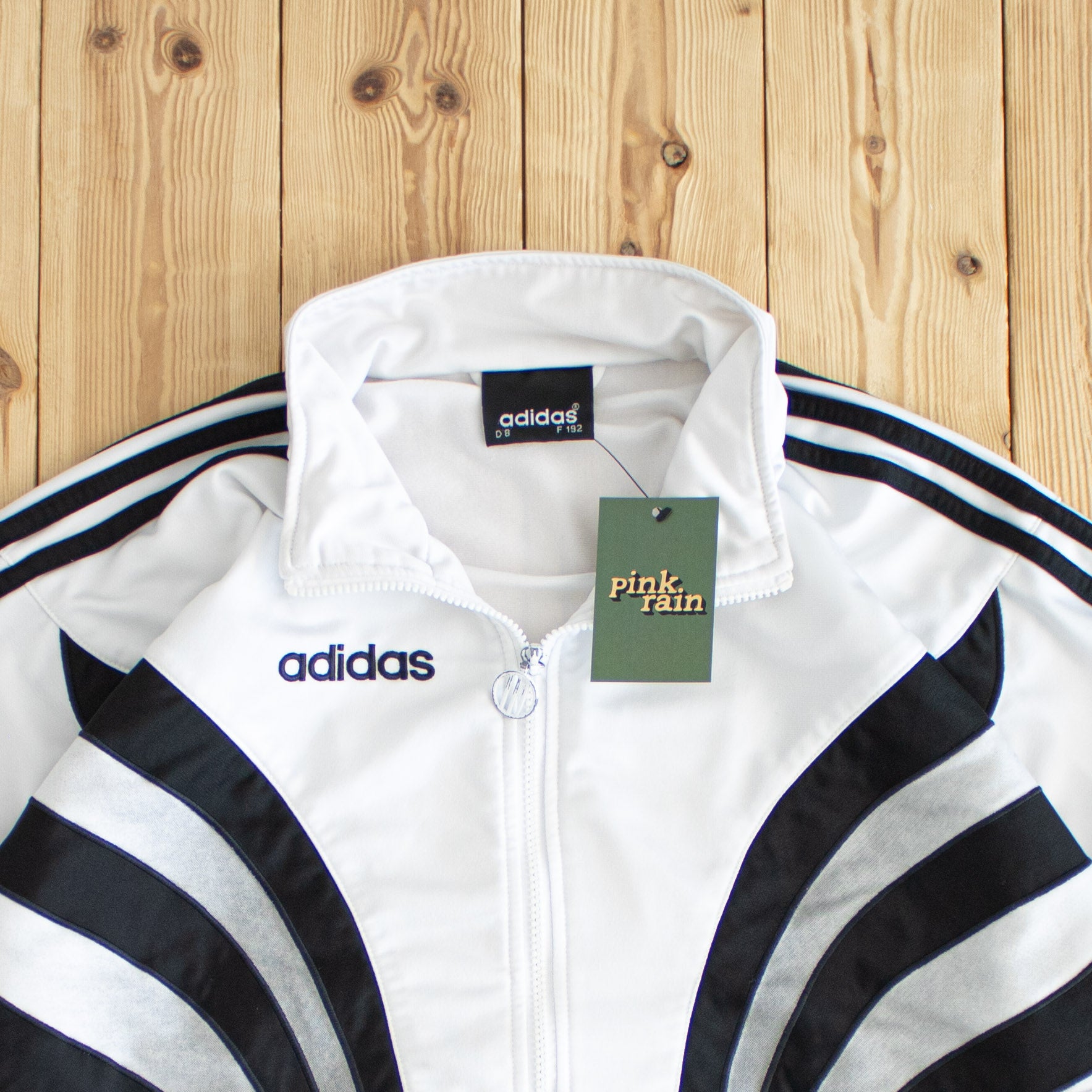 (L) Adidas Vintage Embroidered Full-Zip Sweatshirt White