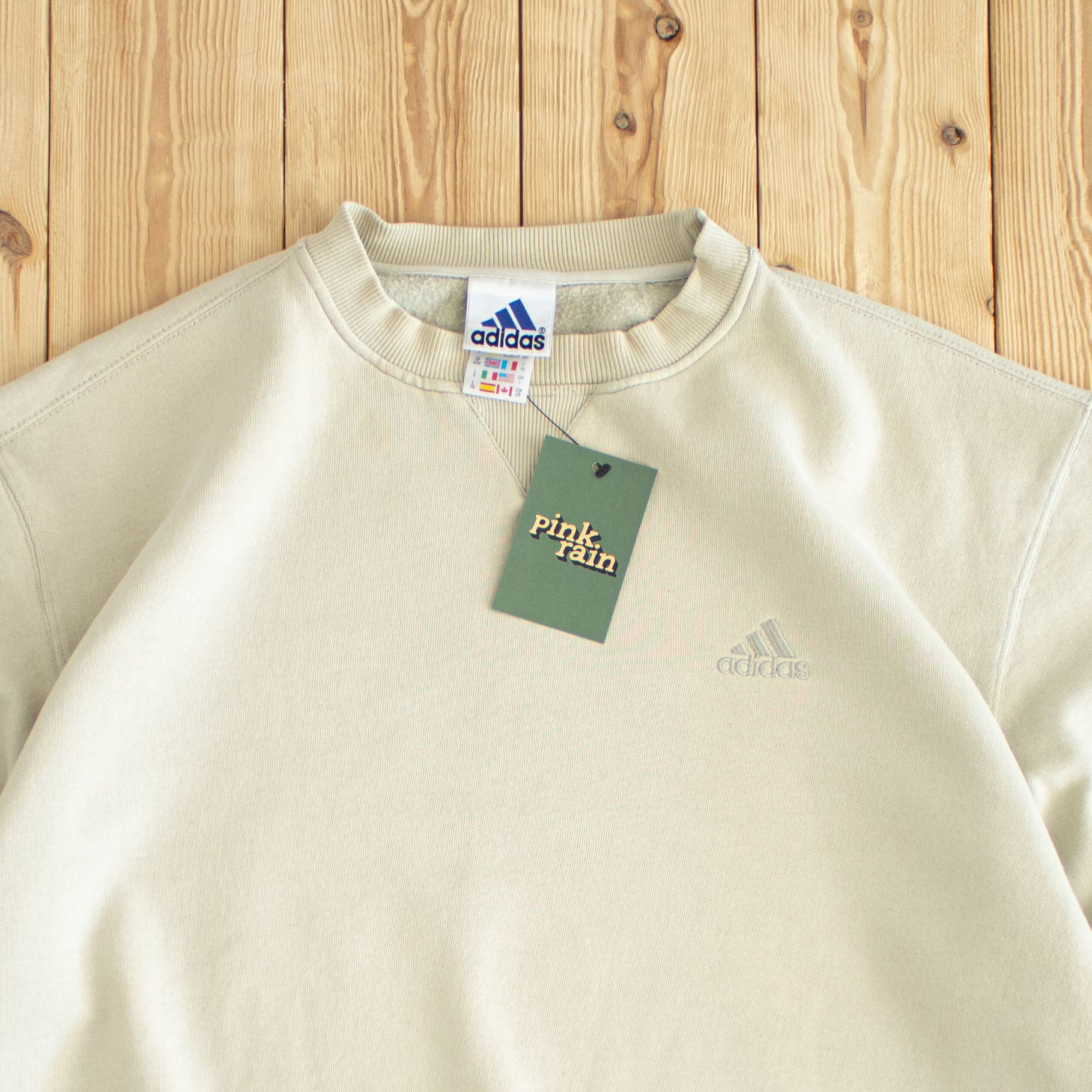 (M/L) Adidas Vintage Essential Embroidered Sweatshirt Beige