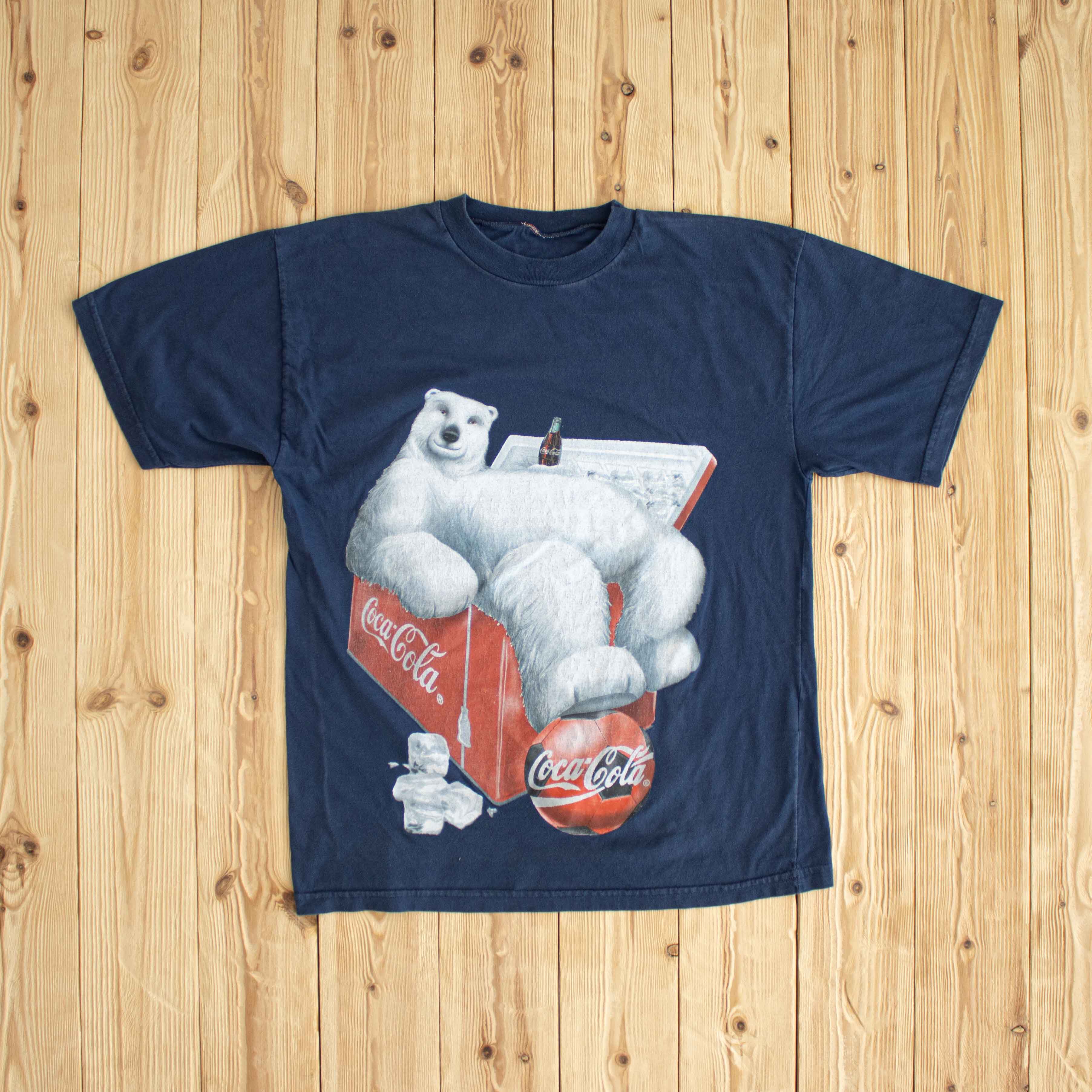 (S/M) Coca Cola Vintage Football T-Shirt Blue