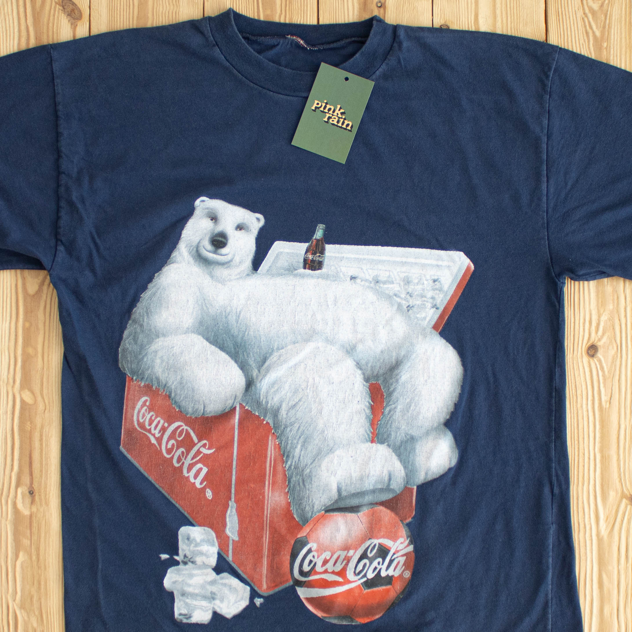 (S/M) Coca Cola Vintage Football T-Shirt Blue