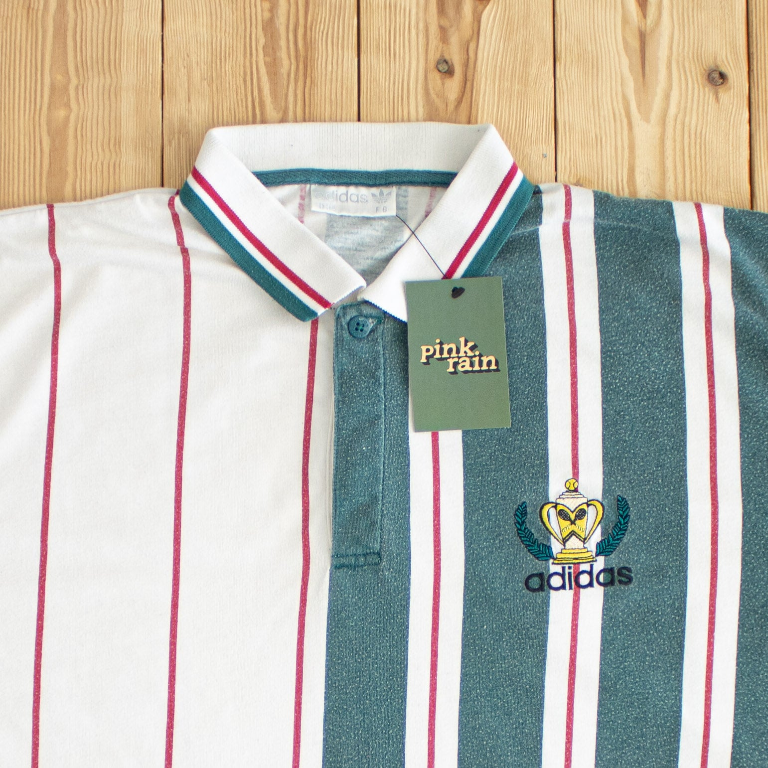 (L) Adidas Tennis Vintage Embroidered Polo White Green