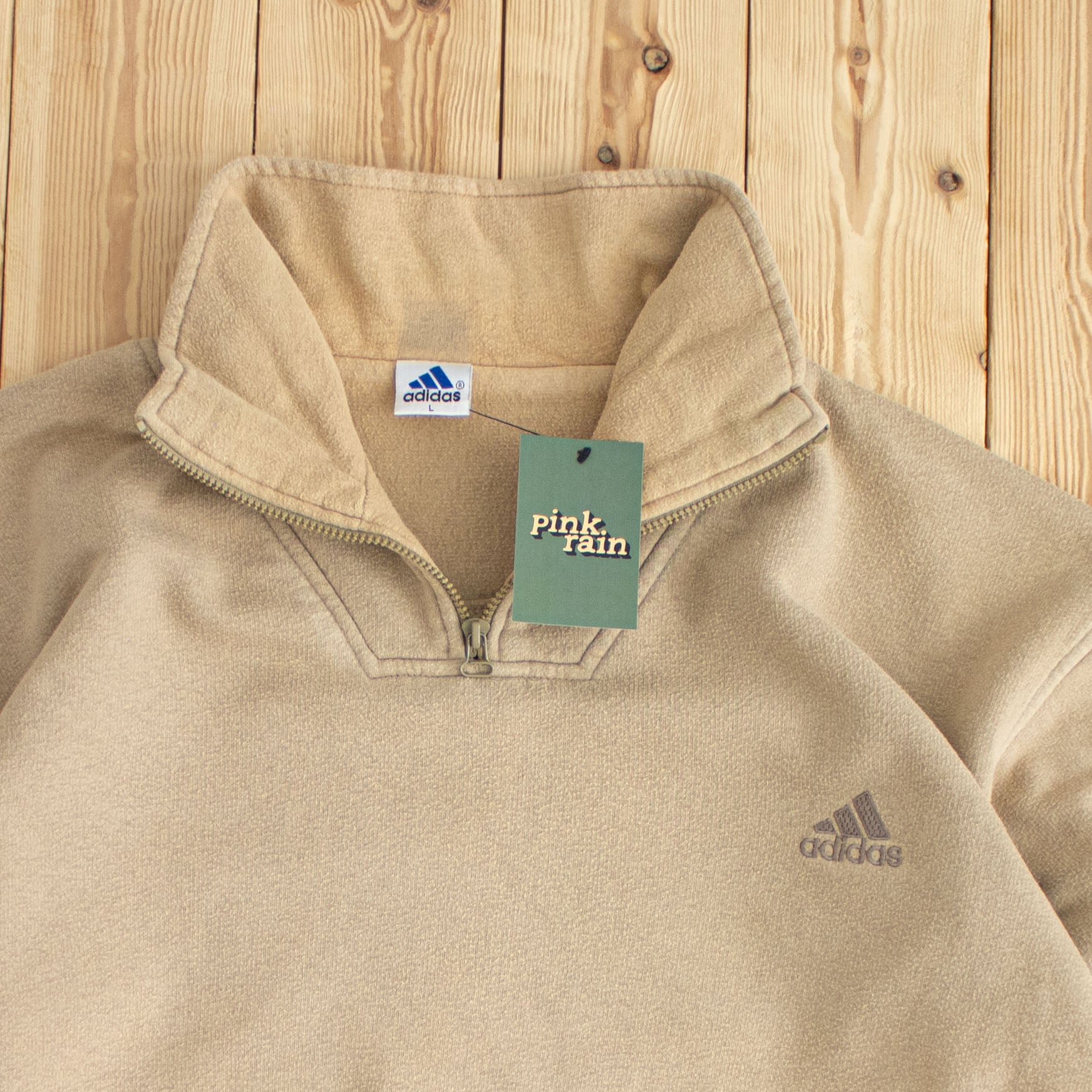 (M/L) Adidas Vintage Embroidered Quarter-Zip Beige